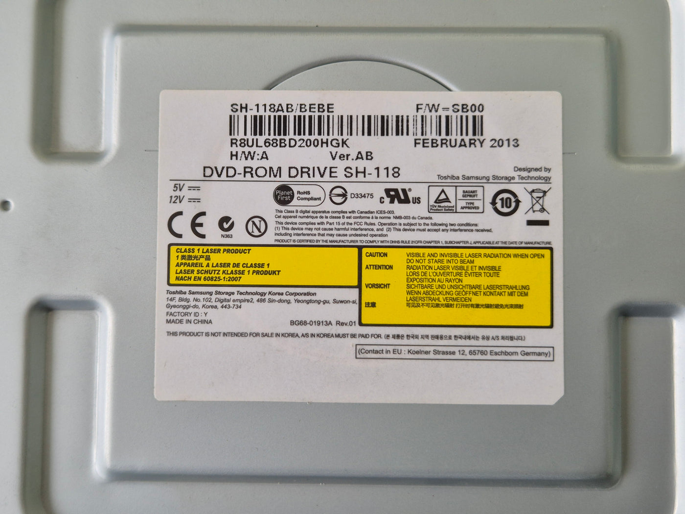 Toshiba Samsung SH-118 18x SATA DVD-ROM - taken from MP7000 ( SH-118AB/BEBE ) USED