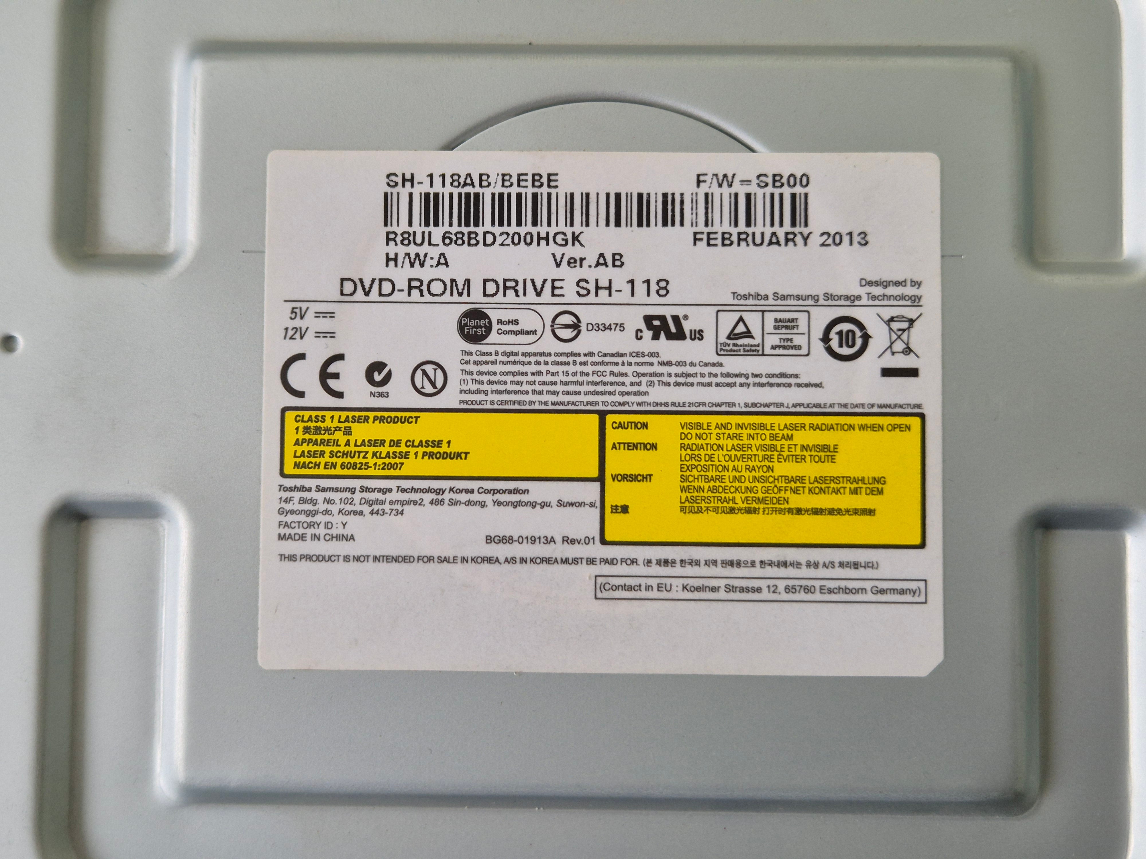 Toshiba Samsung SH-118 18x SATA DVD-ROM - taken from MP7000 ( SH-118AB/BEBE ) USED