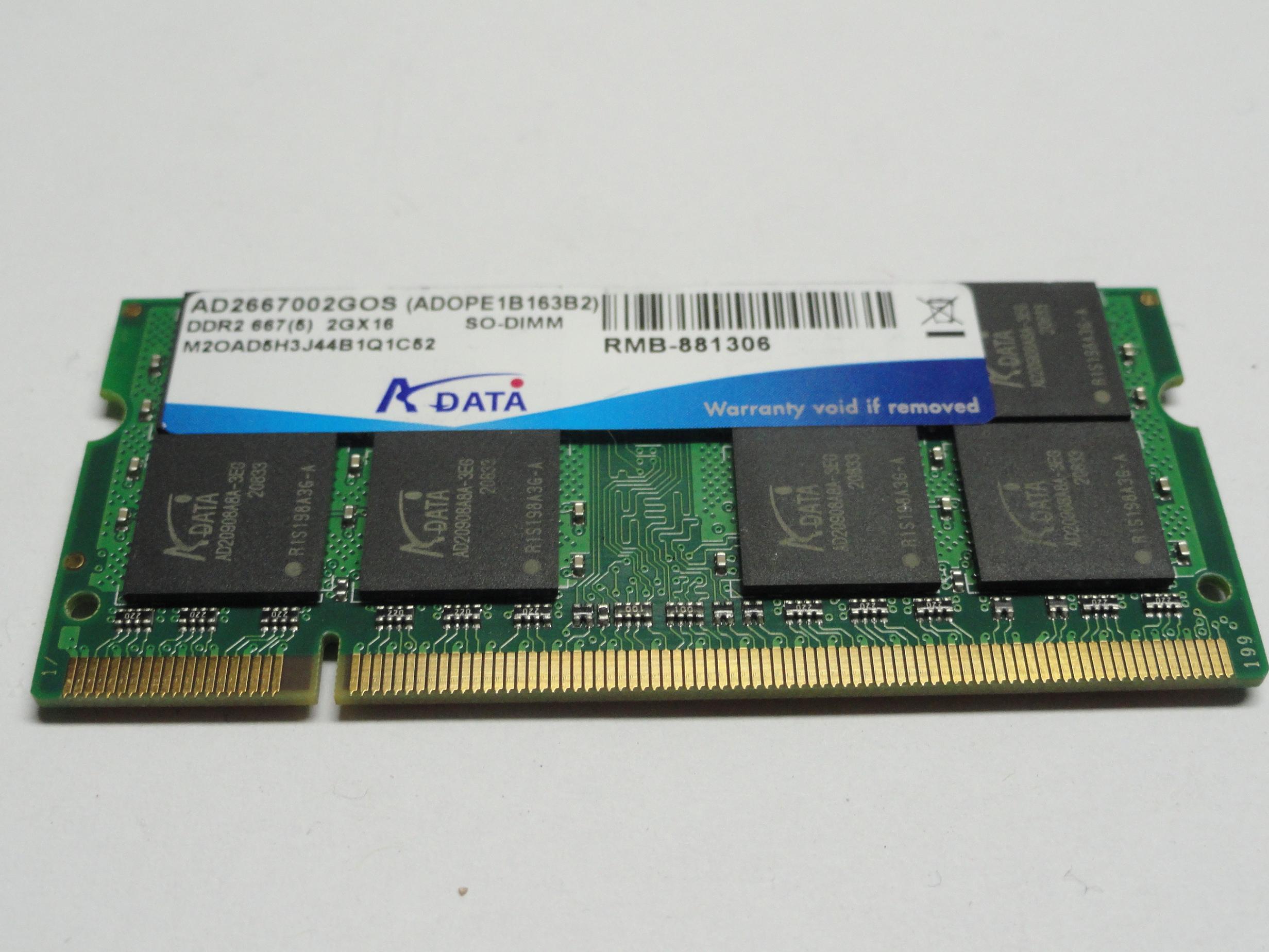 AD2667002GOS - A-Data 2Gb 200 Pin PC2-5300 CL5 DDR2-667 SO-DIMM Memory Modules - Refurbished