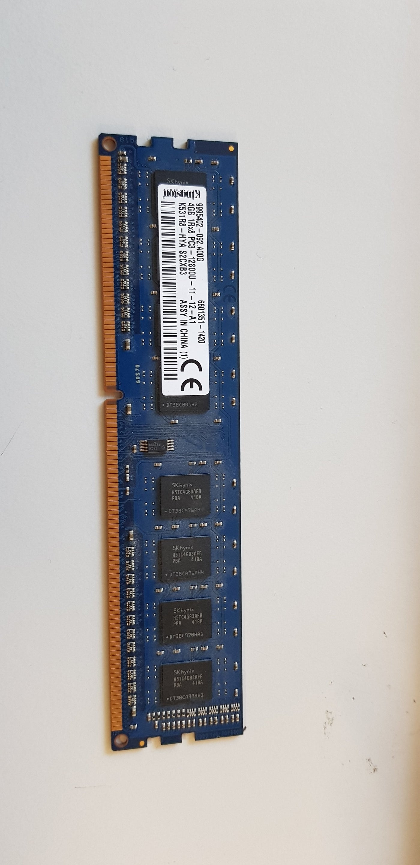 Kingston 4GB 1Rx8 CL11 PC3-12800U 240Pin DDR3 SDRAM DIMM Memory (K531R8-HYA S2CXB3 999540-092.A00G)