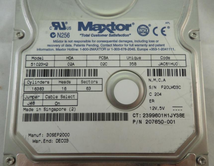 MC1637_51023H2_Maxtor 10gb 7200rpm 3.5" IDE HDD - Image3