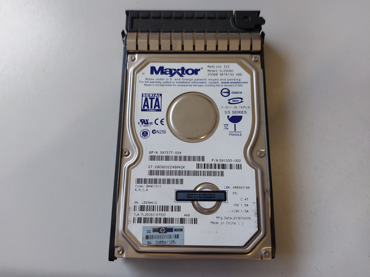 Maxtor Maxline HP 250GB SATA 7200rpm 3.5in HDD ( 7L250S0 391335-002 397377-004 353044-001 ) USED