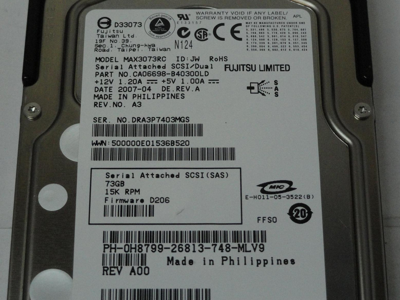 PR24702_CA06698-B40300LD_Fujitsu Dell 73GB SAS 15Krpm 3.5in HDD - Image3