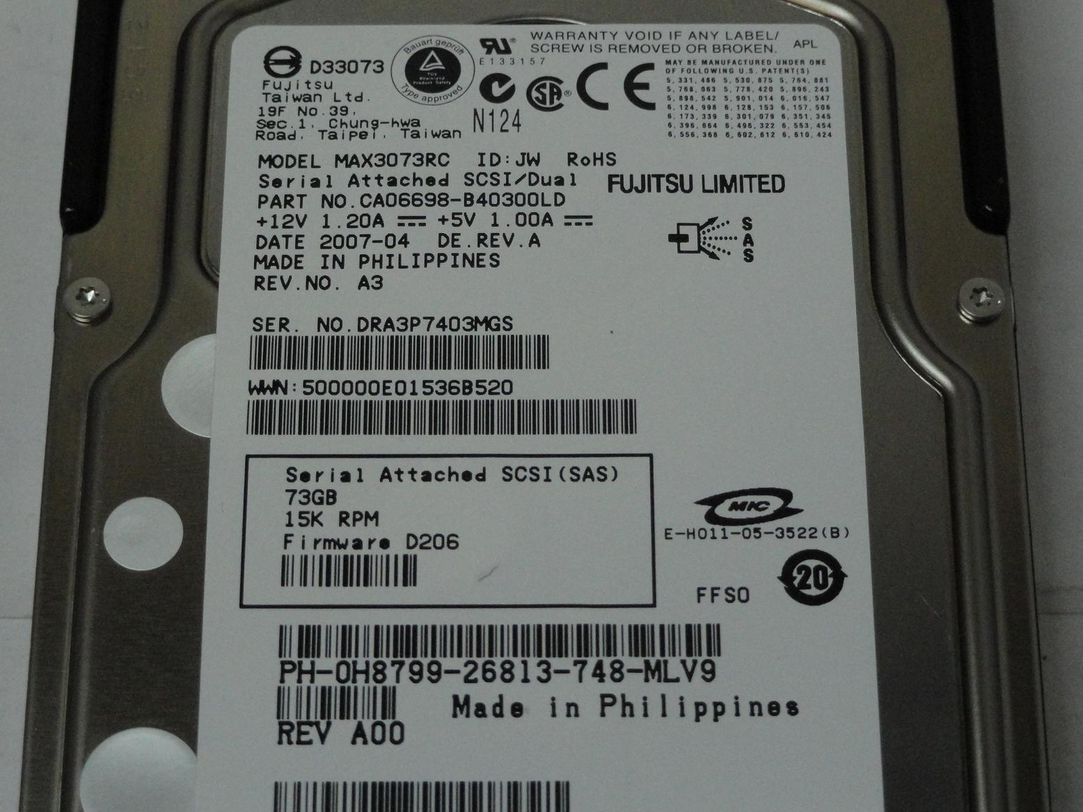 PR24702_CA06698-B40300LD_Fujitsu Dell 73GB SAS 15Krpm 3.5in HDD - Image3