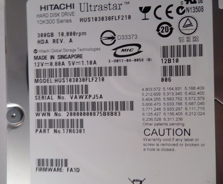 HGST Hitachi Ultrastar 300GB 10K Fibre Channel 3.5in HDD ( 17R6381 HUS103030FLF210 ) REF