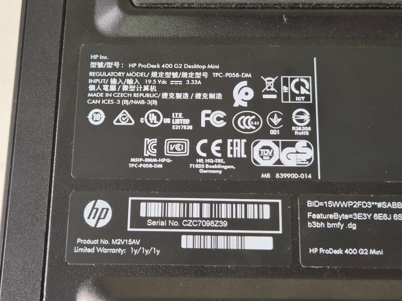 HP ProDesk 400 G2 Mini 240GB SSD 4GB RAM i3-6100T 3.2GHz NO OS ( M2V15AV ) USED