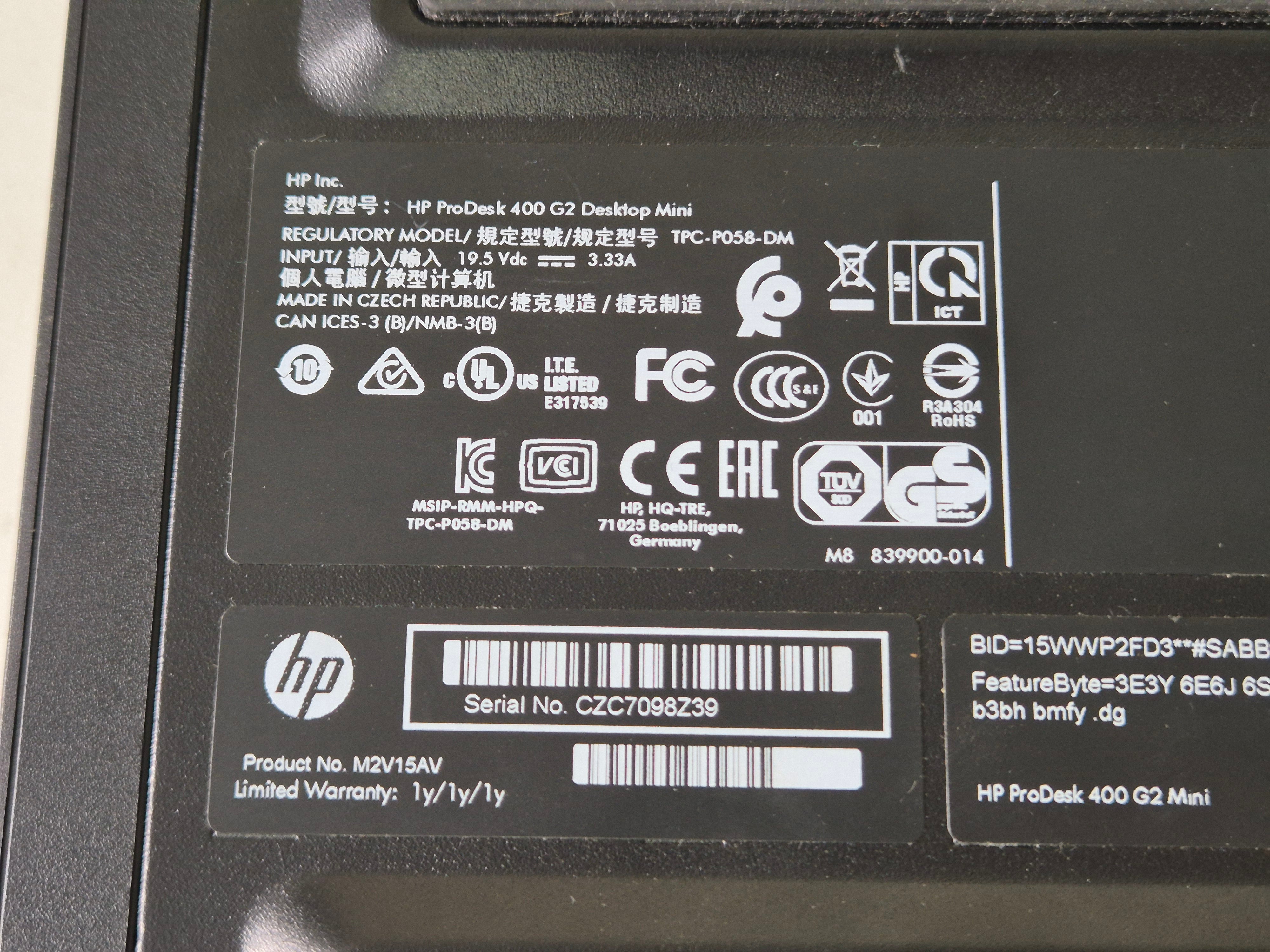 HP ProDesk 400 G2 Mini 240GB SSD 4GB RAM i3-6100T 3.2GHz NO OS ( M2V15AV ) USED
