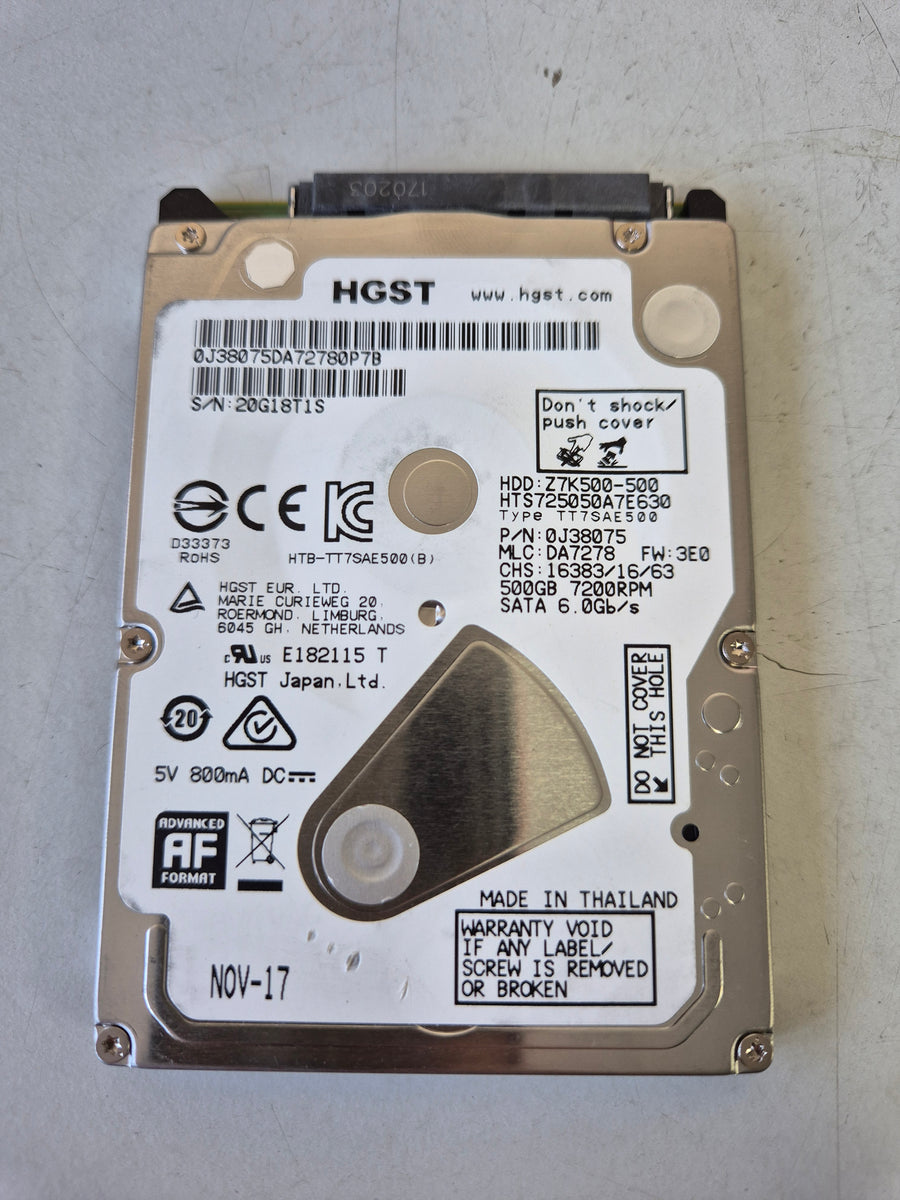 HGST 500GB SATA 7200rpm 2.5in HDD ( HTS725050A7E630 Z7K500-500 0J38075 ) USED