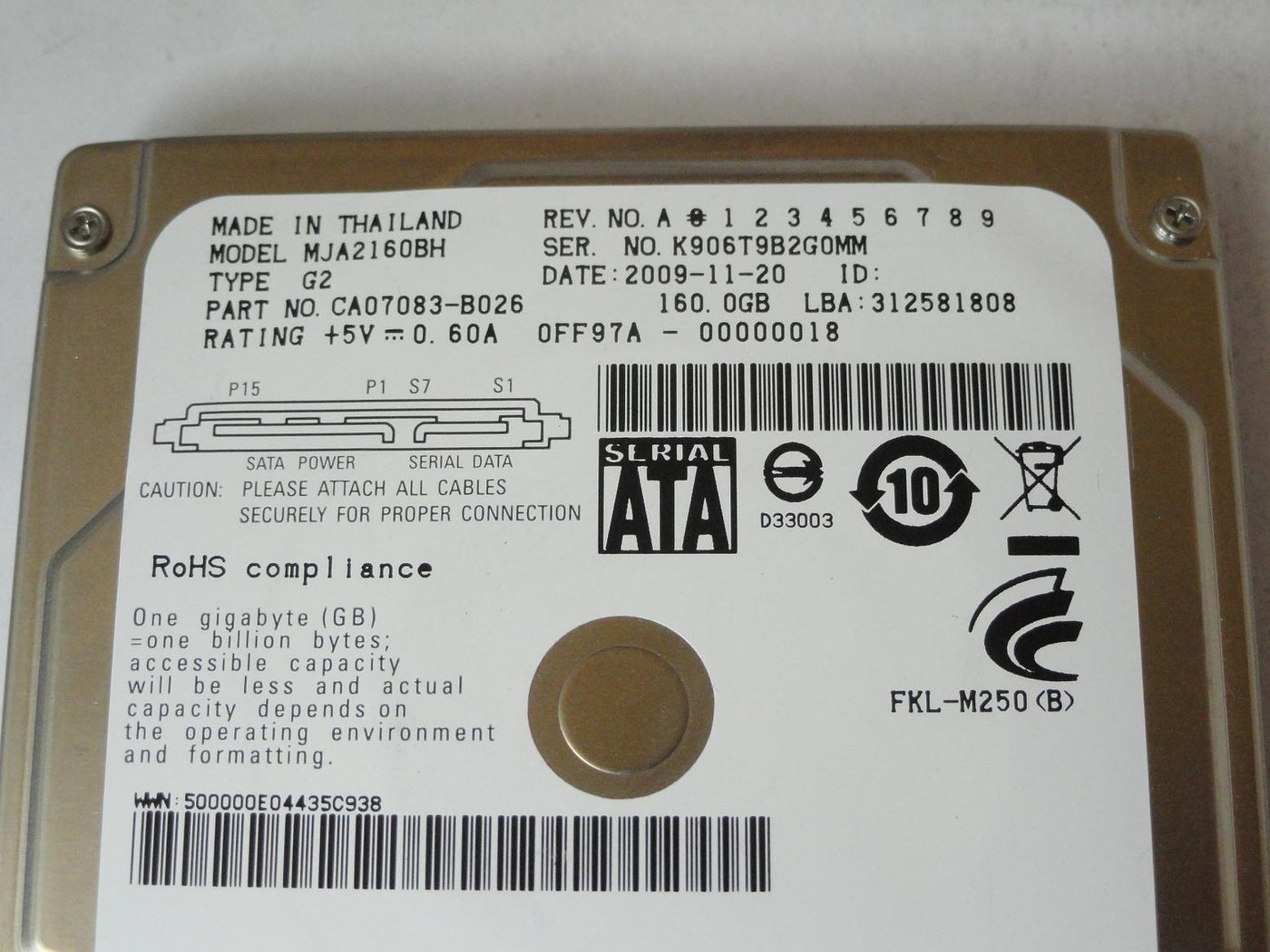 PR23674_CA07083-B026_Fujitsu 160GB SATA 5400rpm 2.5in HDD - Image3