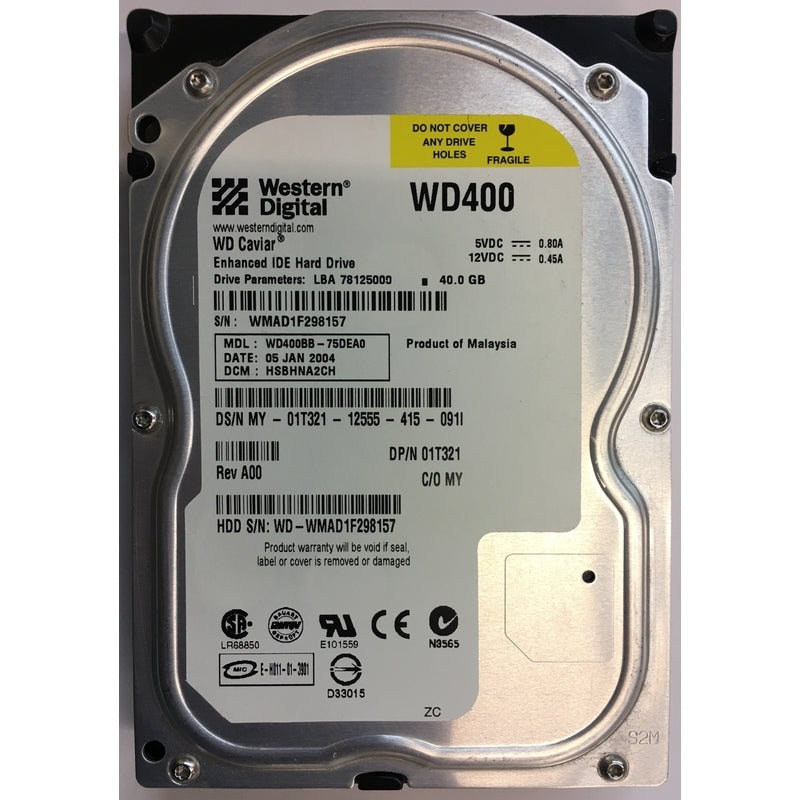 Western Digital Dell 40GB IDE 7200rpm 3.5in HDD ( WD400BB-75DEA0 01T321 ) USED