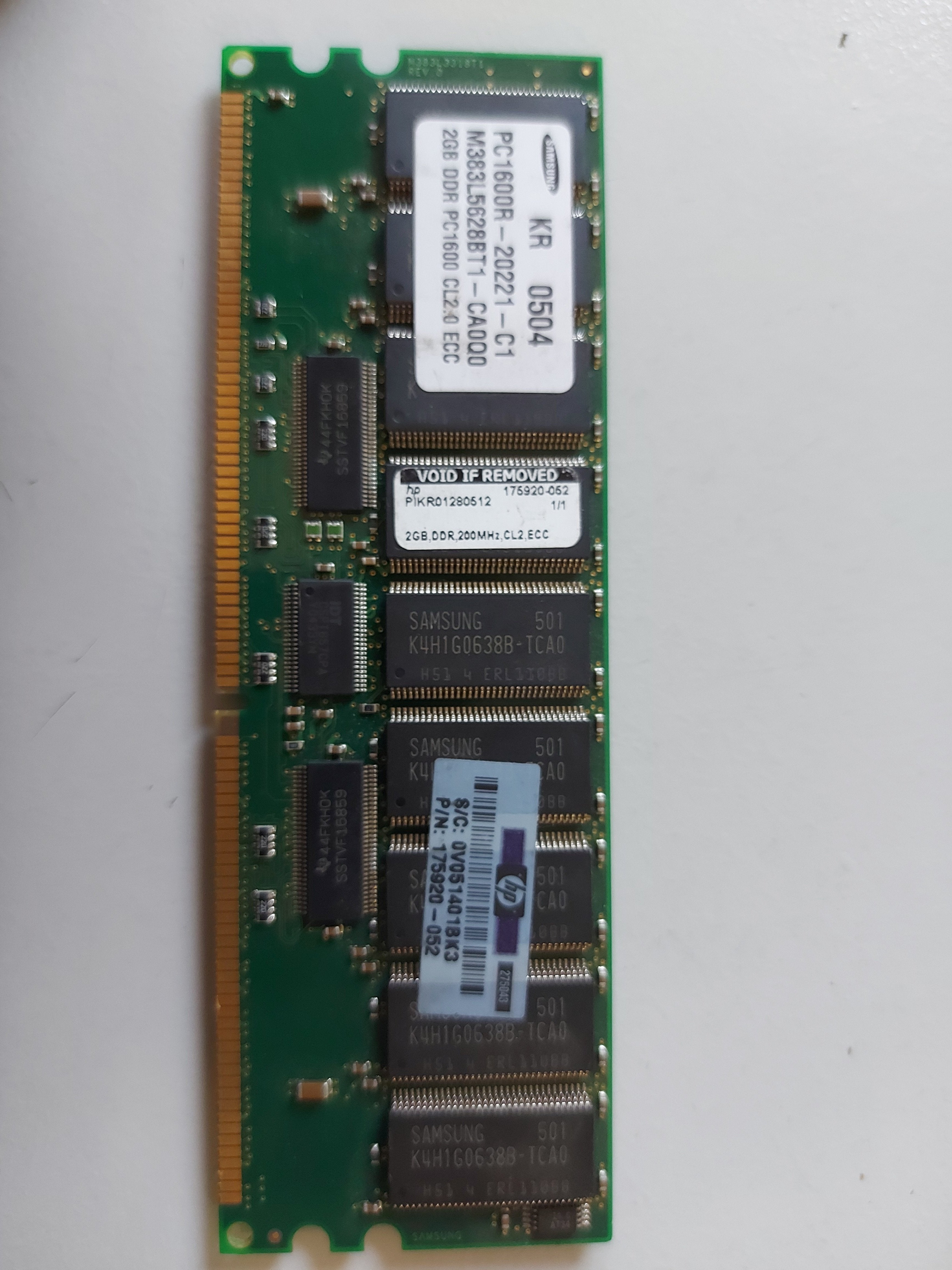 Samsung HP 2GB PC1600 DDR Registered ECC CL2 DIMM M383L5628BT1-CA0Q0 175920-052