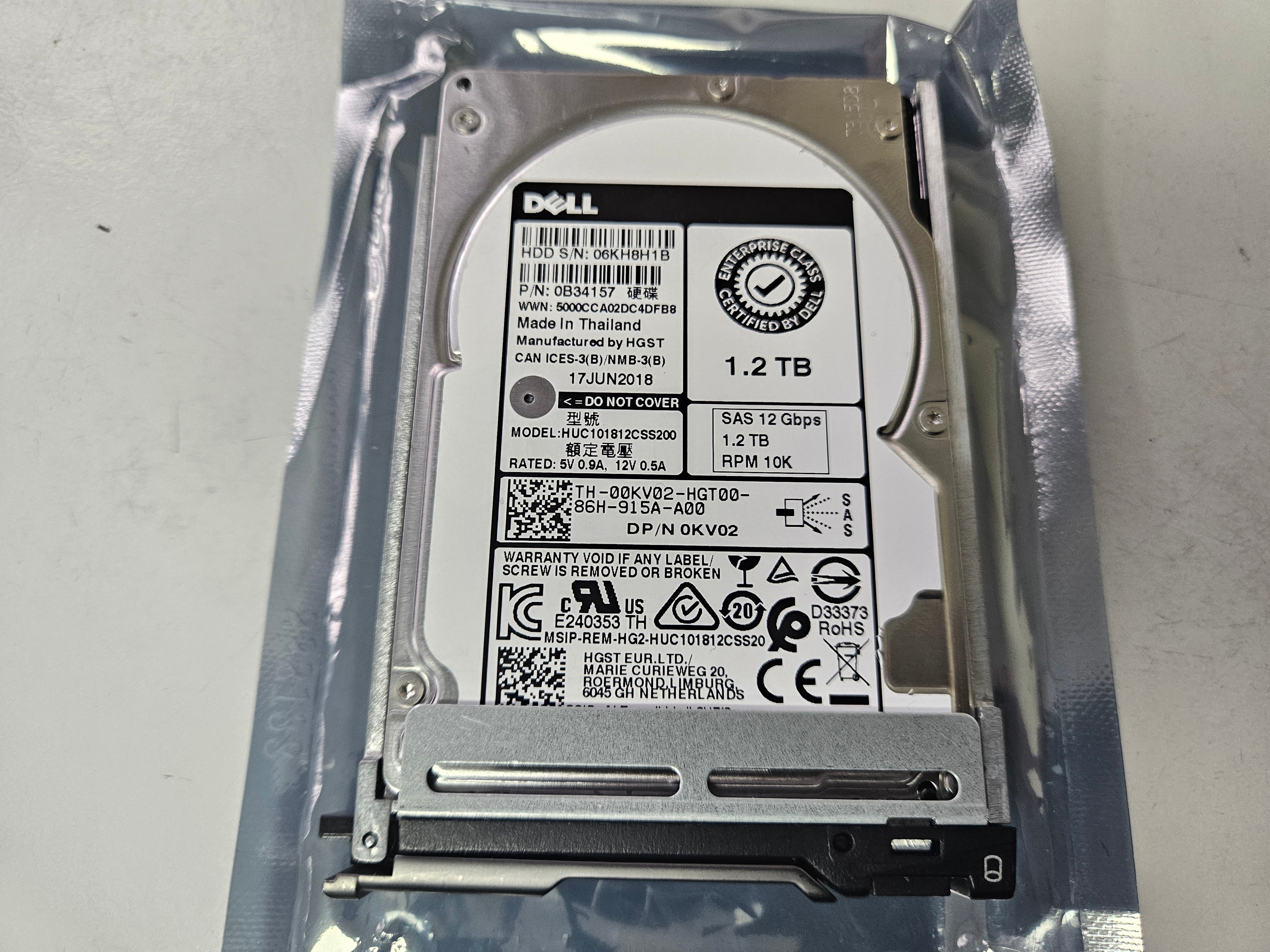 DELL HGST 1.2TB 10K SAS 12Gbps 2.5in HDD ( 0B34157 HUC101812CSS200 00KV02 ) REF