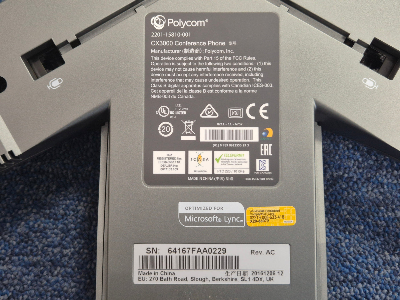 Polycom CX3000 IP Conference Phone for Microsoft Lync ( 2200-15810-025 ) USED LIKE NEW