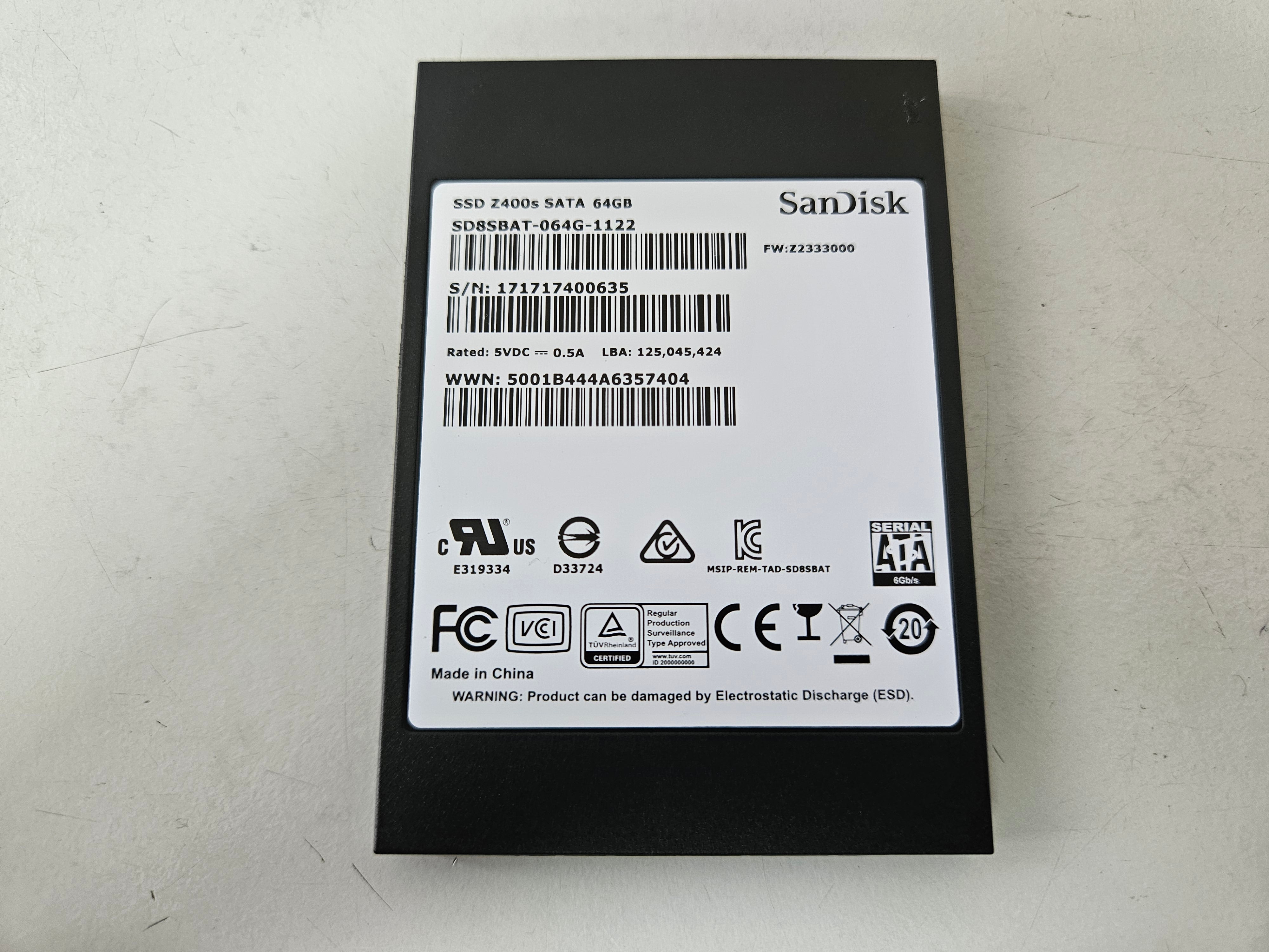 SanDisk Z400s 64GB 2.5in SATA Solid State Drive ( SD8SBAT-064G-1122 ) REF