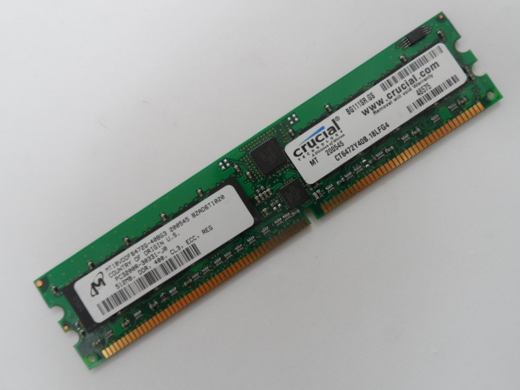 Micron Crucial 512MB PC3200 DDR-400 ECC Reg CL3 184Pin DIMM ( MT18VDDF6472G-40BG3 CT6472Y40B.18LFG4 ) REF