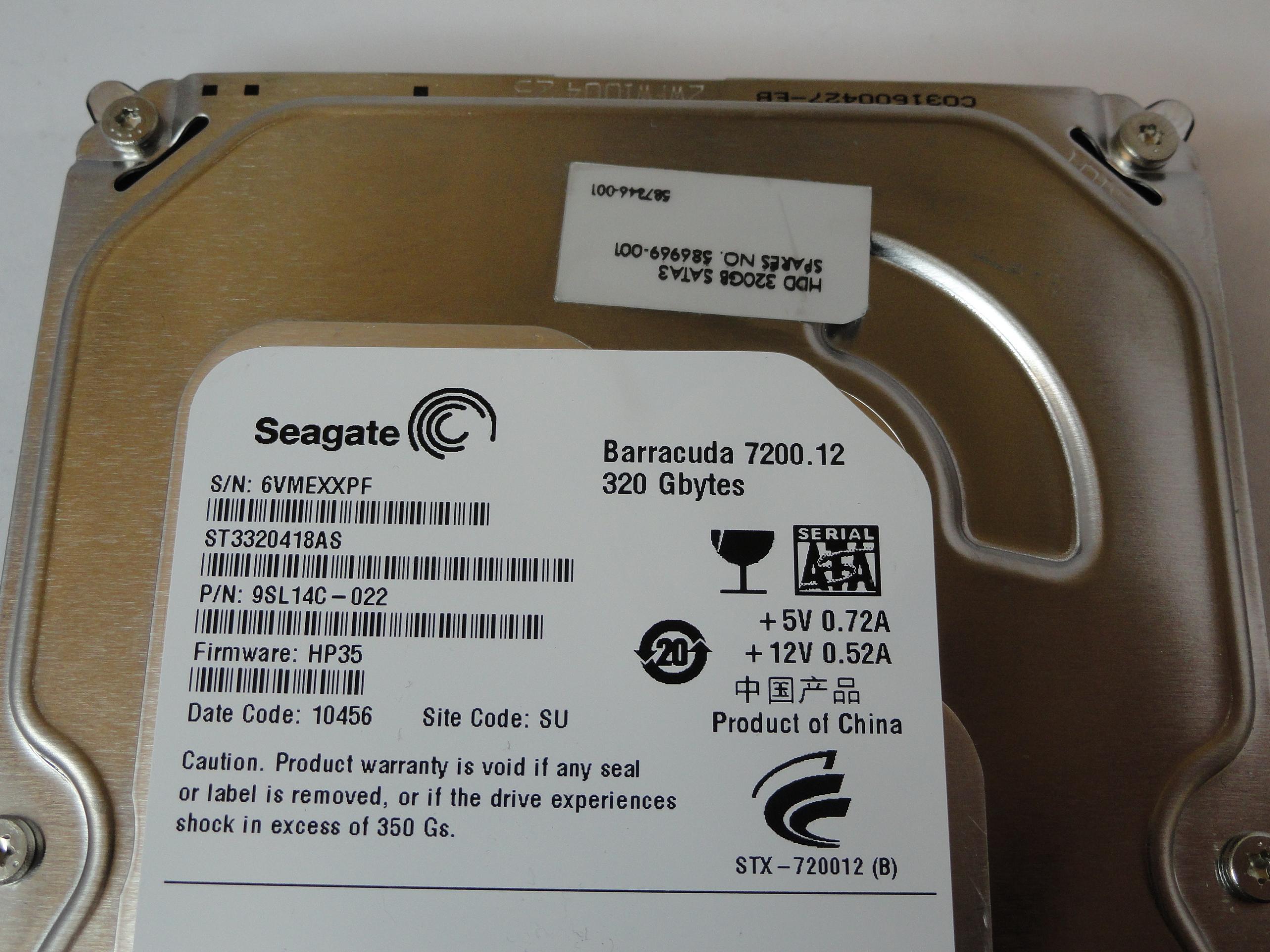 Seagate HP 320Gb SATA 7200rpm 3.5in HDD ( 9SL14C-022 ST3320418AS 586969-001 531625-002   Seagate HP )