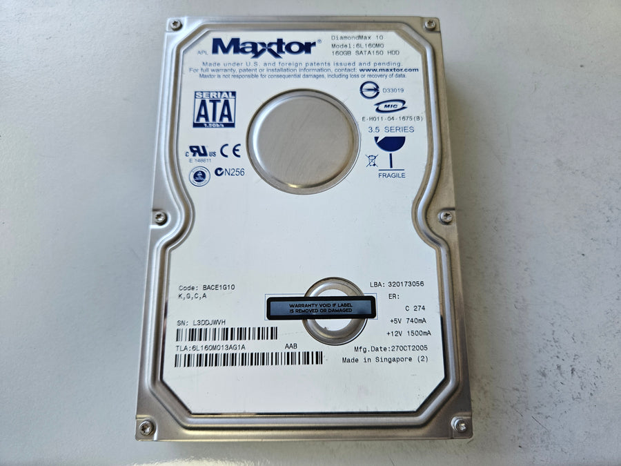 Maxtor 160GB 7200RPM SATA 3.5in HDD ( 6L160M0 6L160M013AG1A ) USED