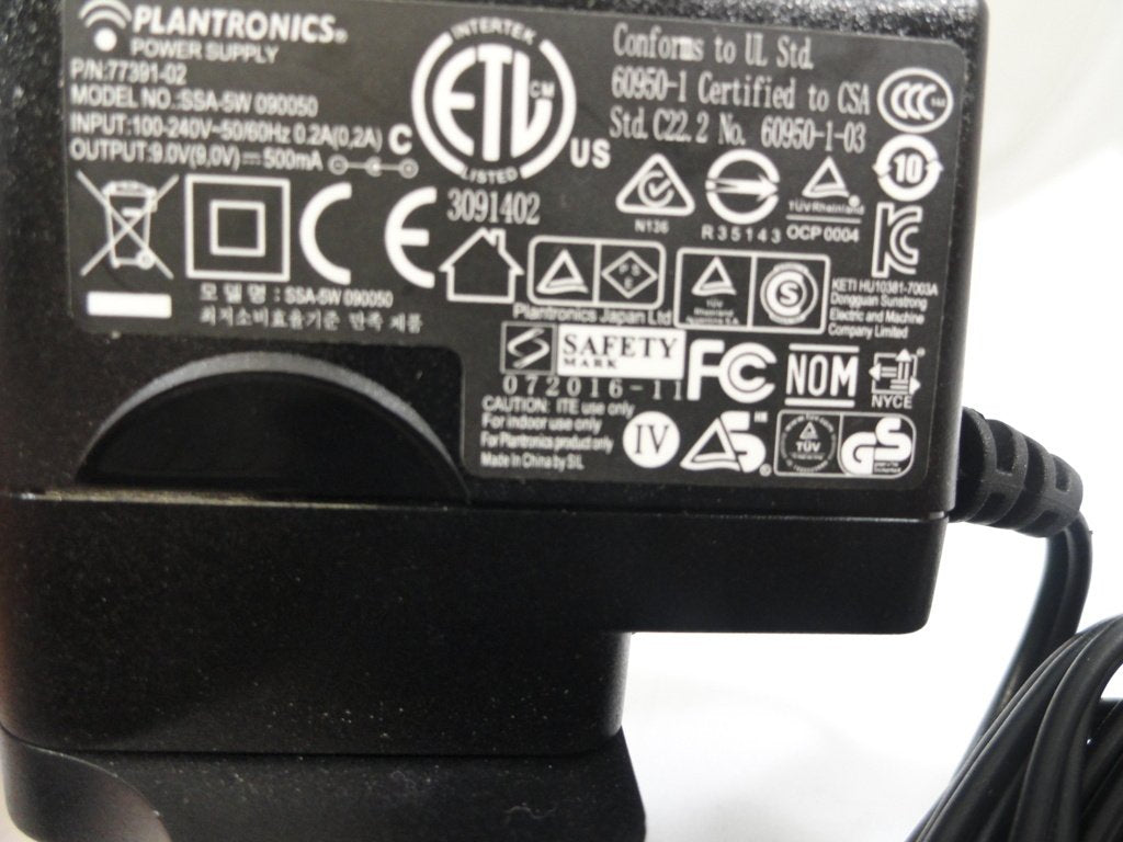 Plantronics 9VDC  AC Adapter ( 77391-02 SSC-090050 Ref )