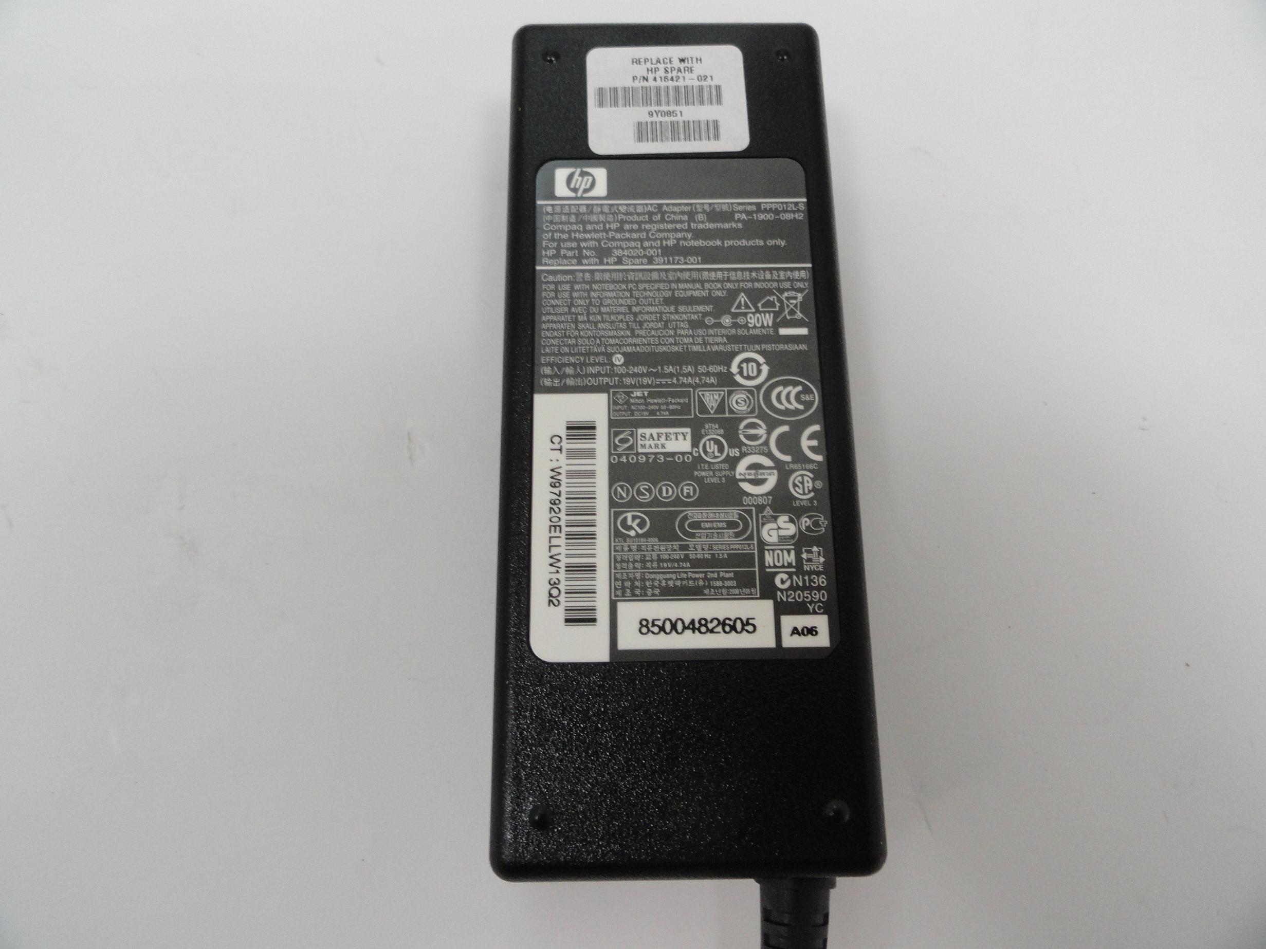 HP AC Adapter 19V 4.74A 90W ( PA-1900-08H2 PPP012L-S 384020-001 391173-001 ) NOB