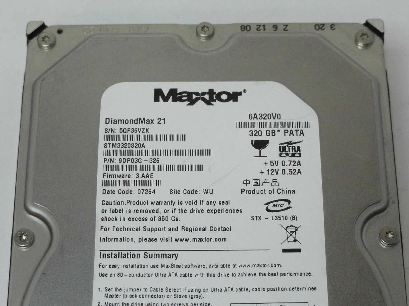 Maxtor 320GB SATA 7200rpm 3.5in HDD ( 9DP03G-326 STM3320820A 6A320V0 ) REF