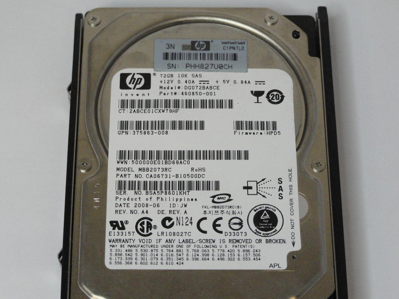 PR10736_MBB2073RC_Fujitsu HP 72GB SAS 10Krpm 2.5in HDD - Image4