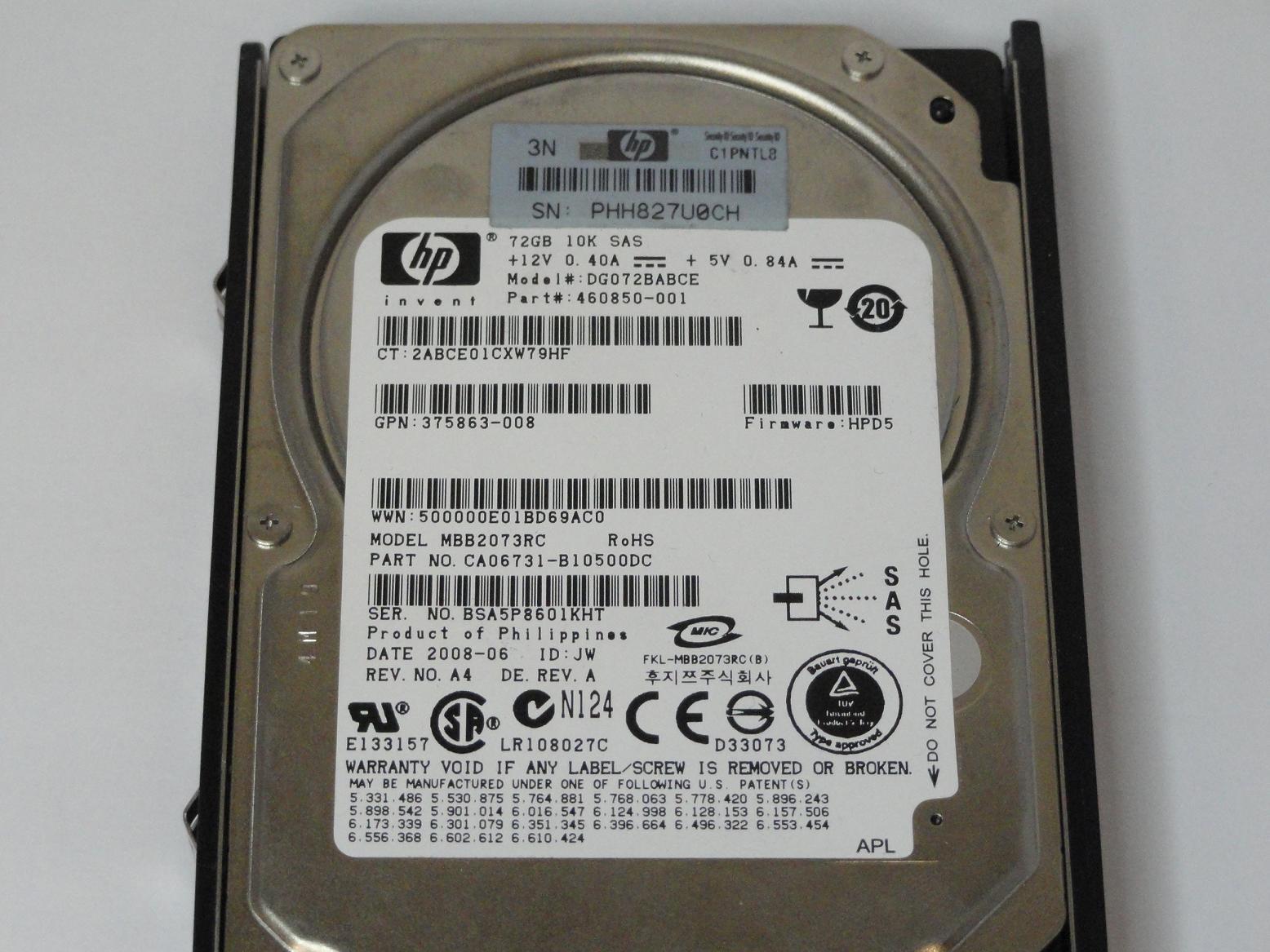 PR10736_MBB2073RC_Fujitsu HP 72GB SAS 10Krpm 2.5in HDD - Image4