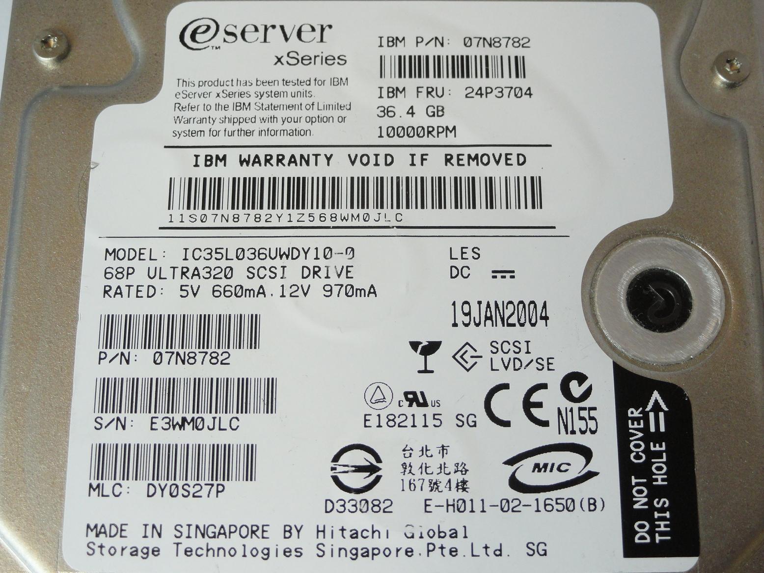 PR12584_07N8782_Hitachi IBM 36GB SCSI 68 Pin 10Krpm 3.5in HDD - Image3