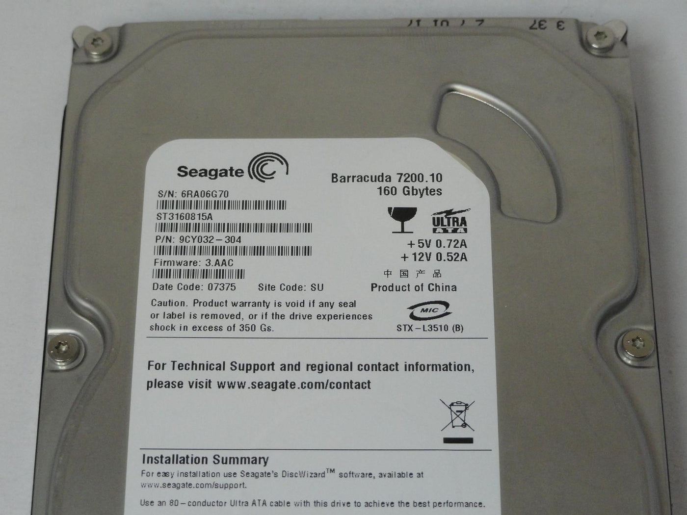 PR15141_9CY032-304_Seagate 160GB IDE 7200rpm 3.5in HDD - Image3