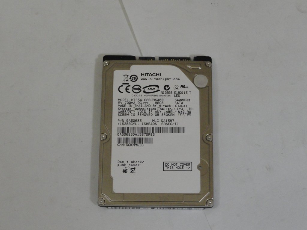 0A50685 - Hitachi 80GB SATA 5400rpm 2.5in HDD - USED