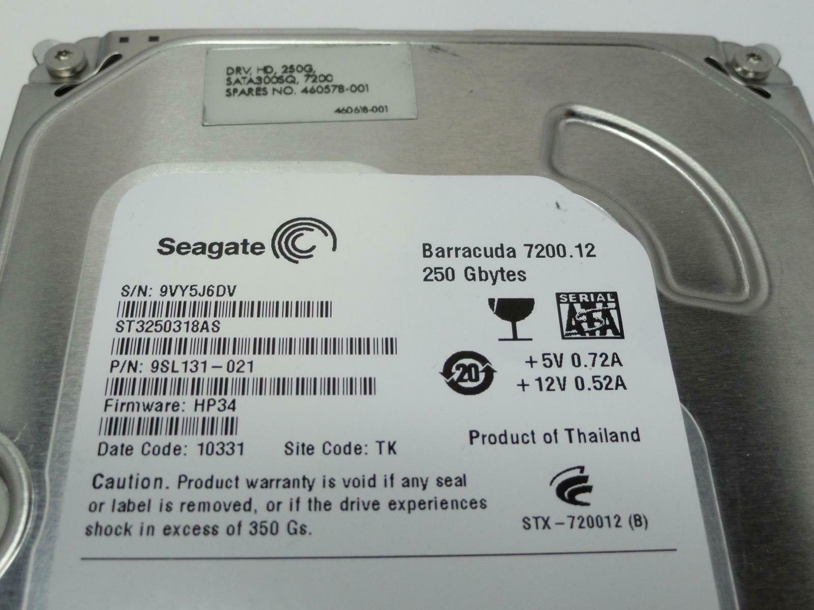 Seagate HP 250Gb SATA 7200rpm 3.5in HDD ( 9SL131-021 ST3250318AS 460578-001 519599-002 ) REF