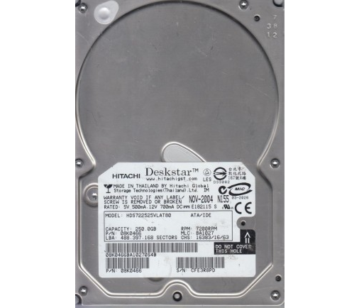 Hitachi Deskstar 250Gb IDE 7200rpm 3.5in HDD ( 08K0466 HDS722525VLAT80 ) REF