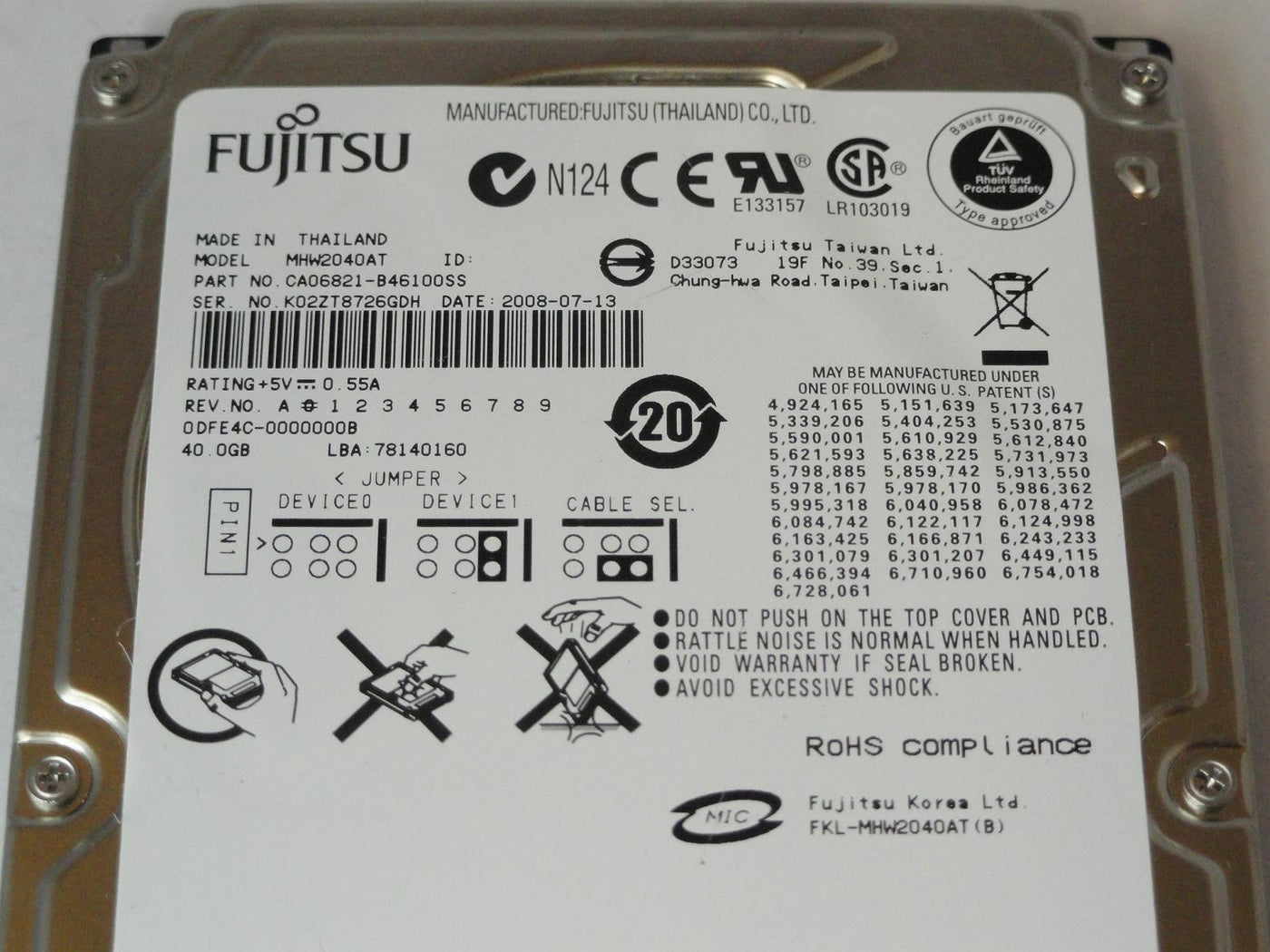 PR05555_CA06821-B46100SS_Fujitsu 40GB IDE 4200rpm 2.5in HDD - Image3