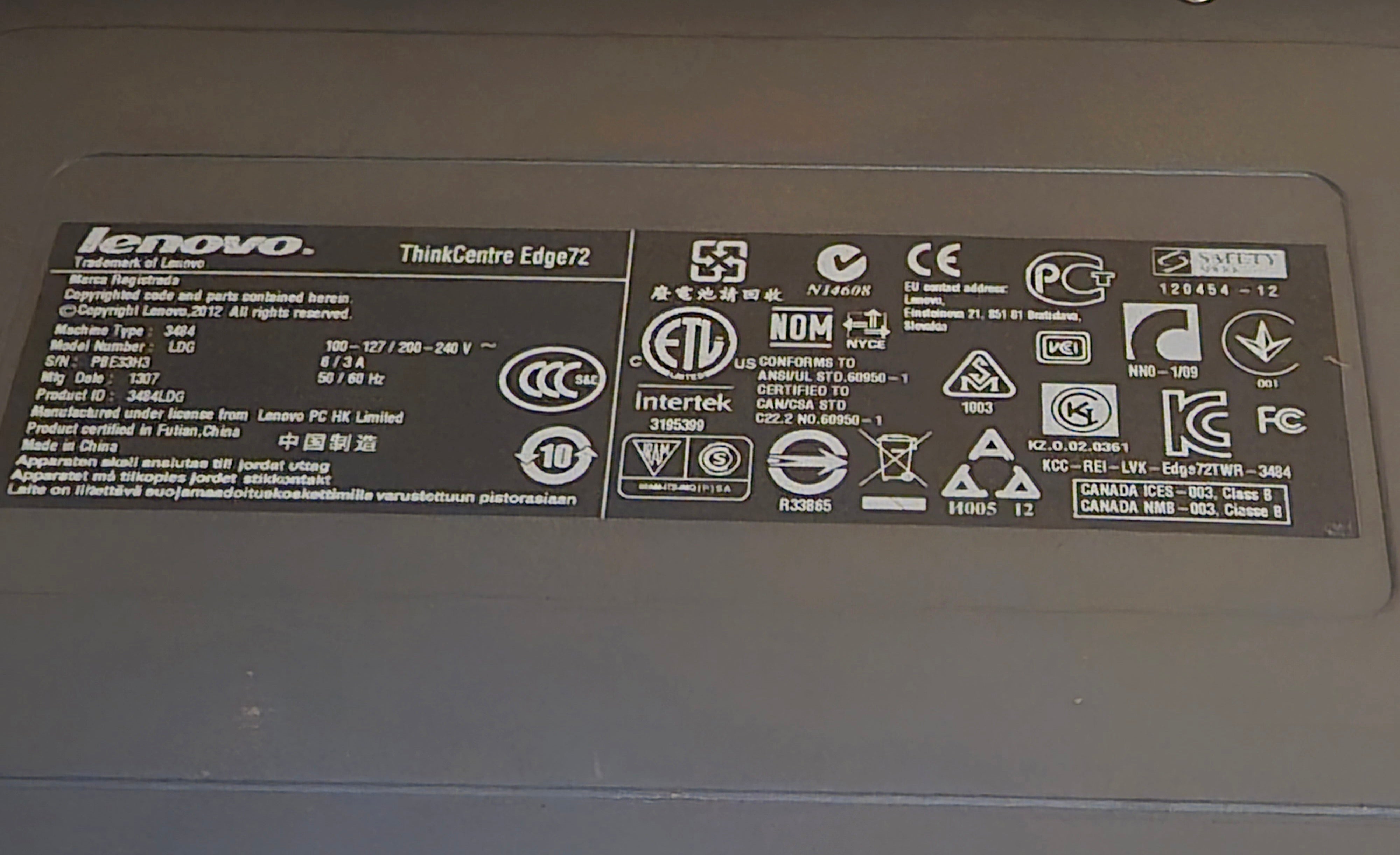 Lenovo ThinkCentre Edge 72 500GB HDD DVD 4GB RAM Pentium G2030 3GHz Win7Pro w/k.board boxed ( 3484-LDG 3484LDG RCCLDUK ) USED