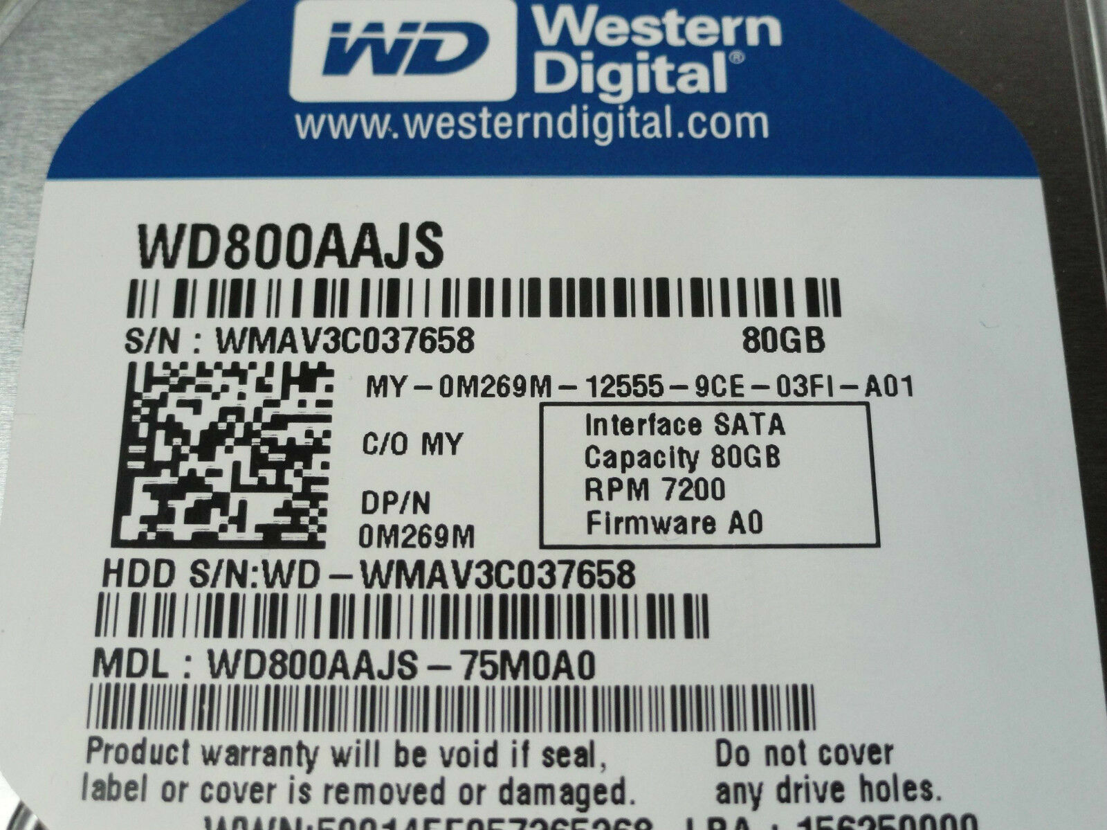 Western Digital Dell 80GB SATA 7200rpm 3.5in HDD ( WD800AAJS-75M0A0 0M269M ) REF