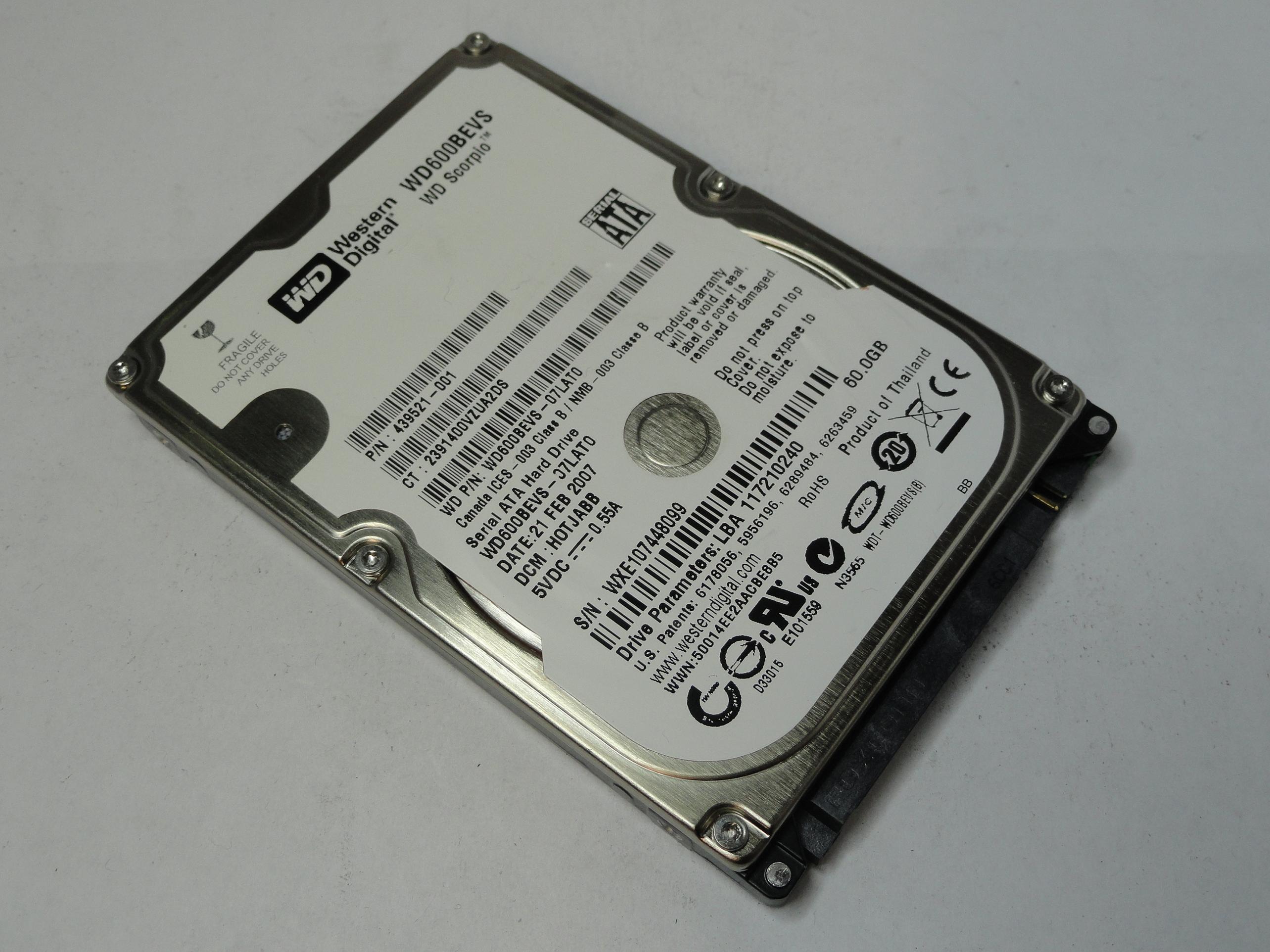 PR20355_WD600BEVS-07LAT0_Western Digital HP 60Gb SATA 5400rpm 2.5in HDD - Image2