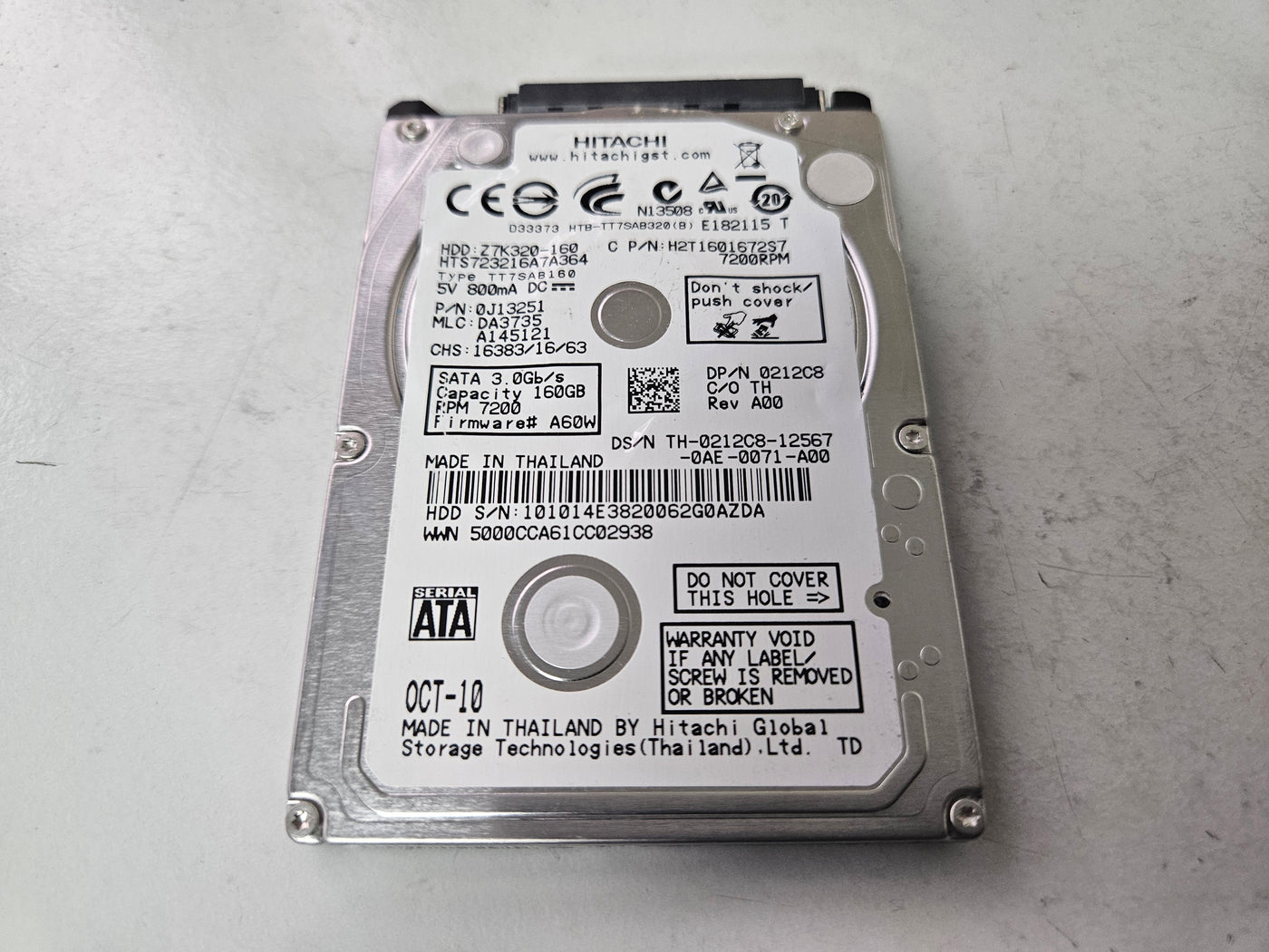 Hitachi Dell 160GB 7200RPM SATA 2.5in HDD ( HTS723216A7A364 0J13251 0212C8 ) REF