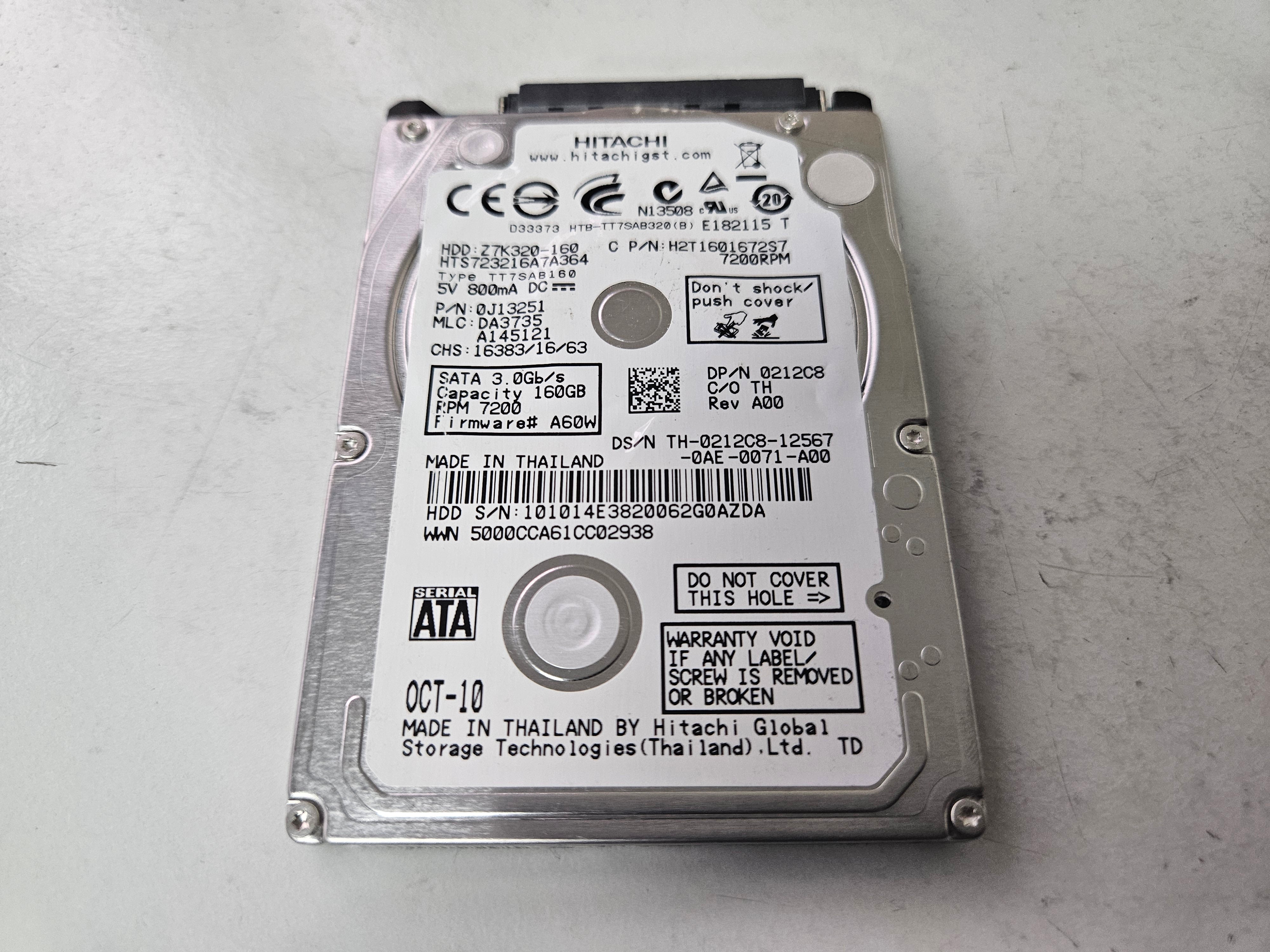 Hitachi Dell 160GB 7200RPM SATA 2.5in HDD ( HTS723216A7A364 0J13251 0212C8 ) REF