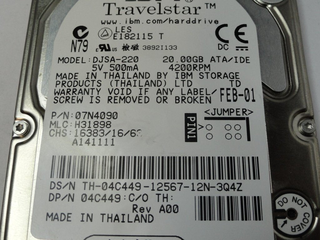 DJSA-220 - IBM Dell 20Gb IDE 4200rpm 2.5in HDD - Refurbished