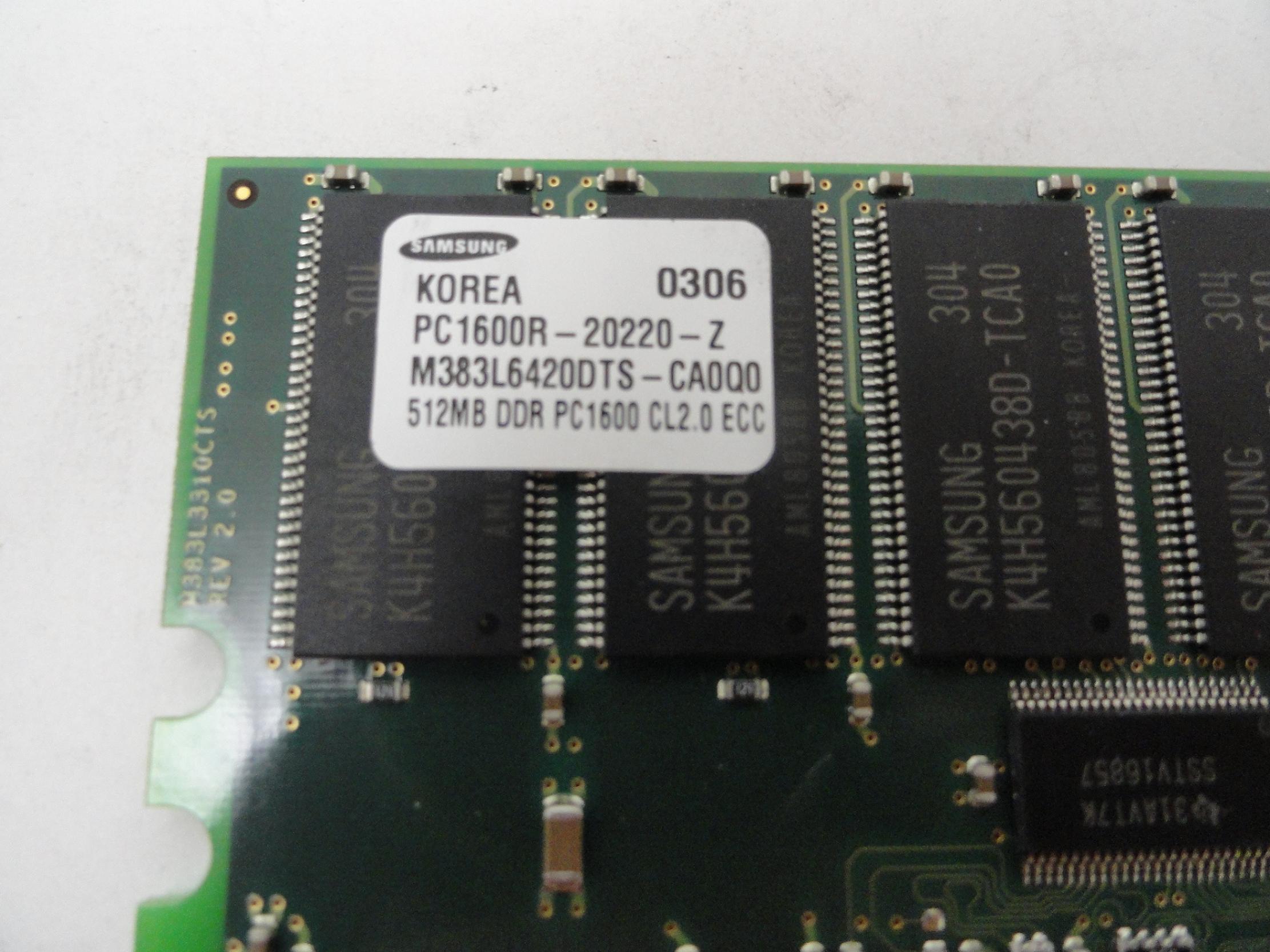 Samsung 512Mb DDR-200MHz PC1600 CL2 ECC 184-Pin RAM Module ( M383L6420DTS-CA0Q0 ) REF