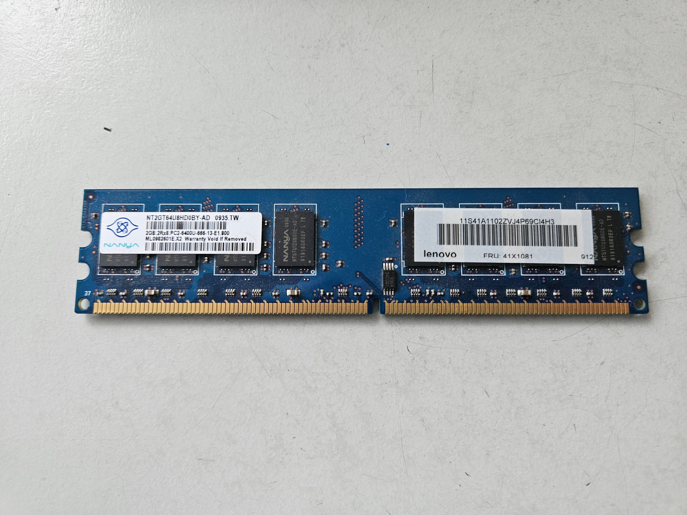 Nanya Lenovo 2GB PC2-6400 DDR2-800MHz CL6 240-Pin DIMM ( NT2GT64U8HD0BY-AD 41X1081 ) REF