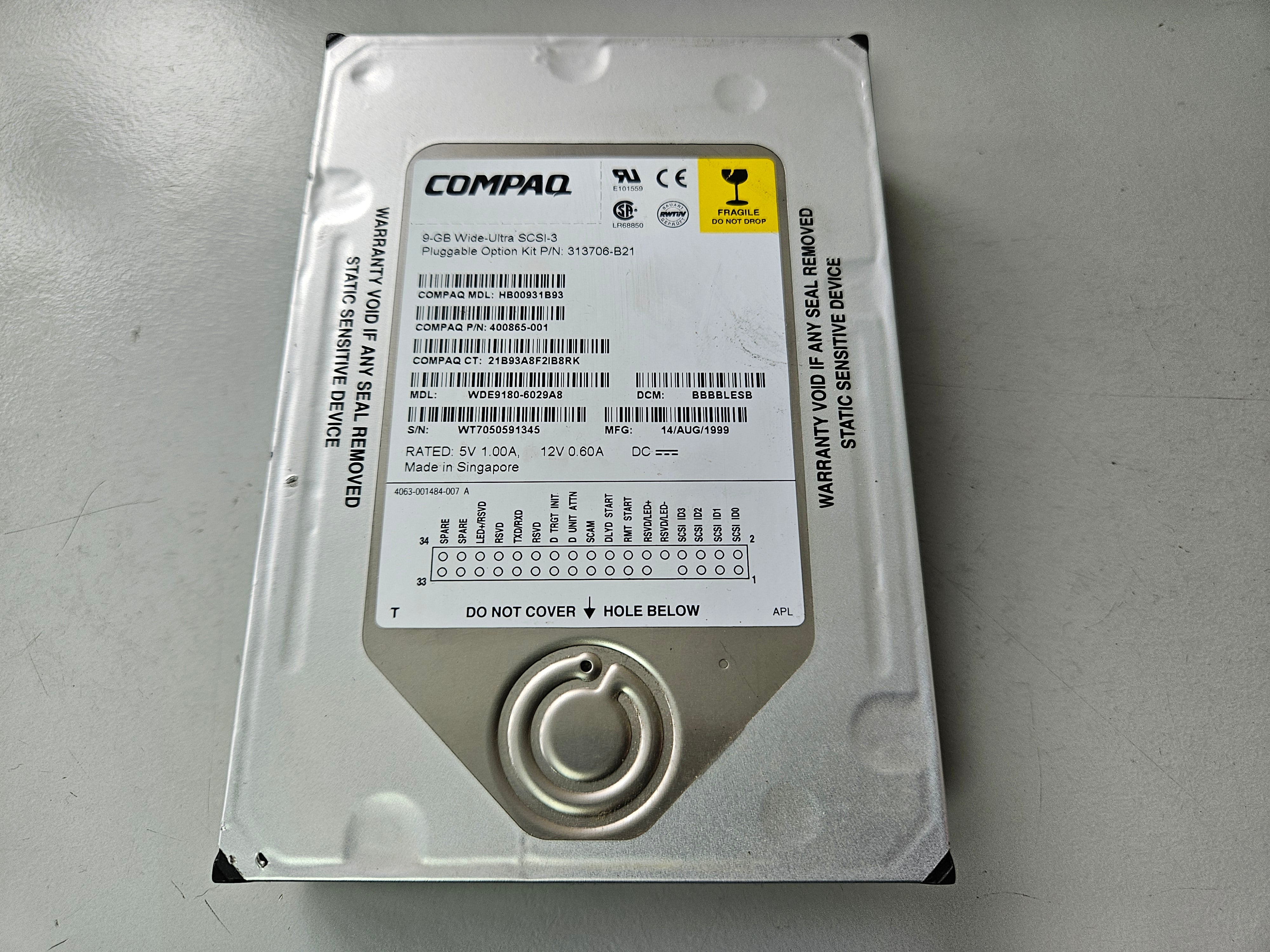 Western Digital Compaq 9.1GB 7.2K SCSI 80Pin 3.5" HDD ( 400865-001 HB00931B93 WDE9180-6029A8 ) REF