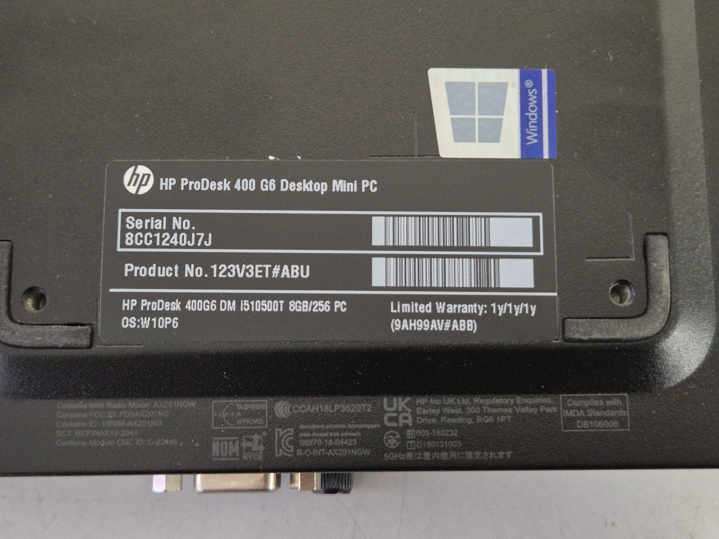 HP ProDesk 400 G6 Mini 250GB SSD 16GB RAM i5-10500T 2.3GHz Win10 boxed w/ accessories ( 123V3ET#ABU ) USED