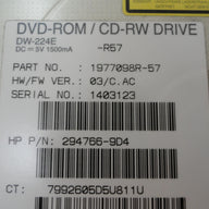 HP 5.25in Slimline CD-RW DVD Drive ( 1977098R-57 DW-224E 294766-9D4 3R-A6174-AA ) REF