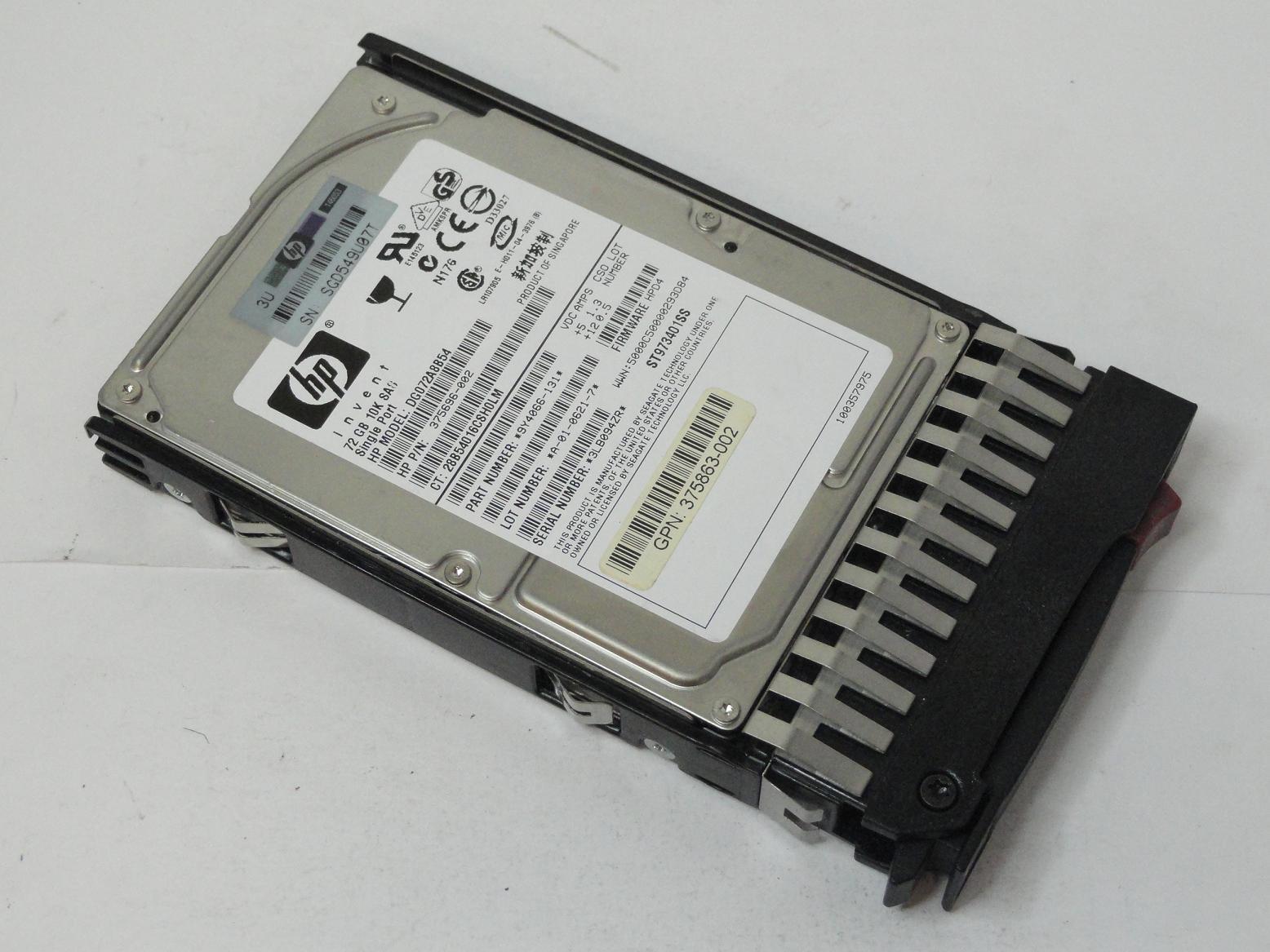 HP Seagate 72GB SAS 10Krpm 2.5in HDD in Caddy ( 9Y4066-131 ST973401SS 375696-002 DG072A8B54 375863-002 376597-001 ) REF