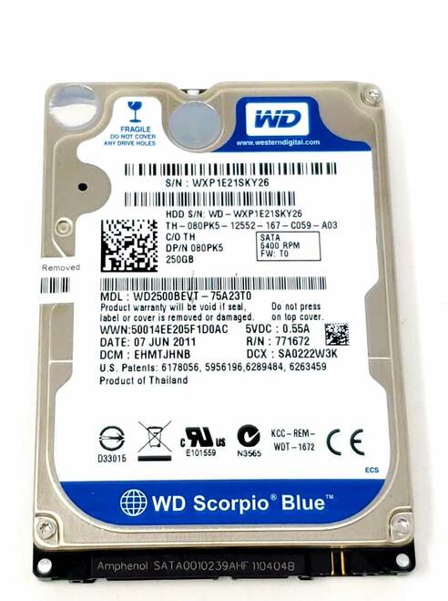 Western Digital Dell 250GB 5400RPM SATA HDD ( WD2500BEVT-75A23T0 080PK5 ) REF