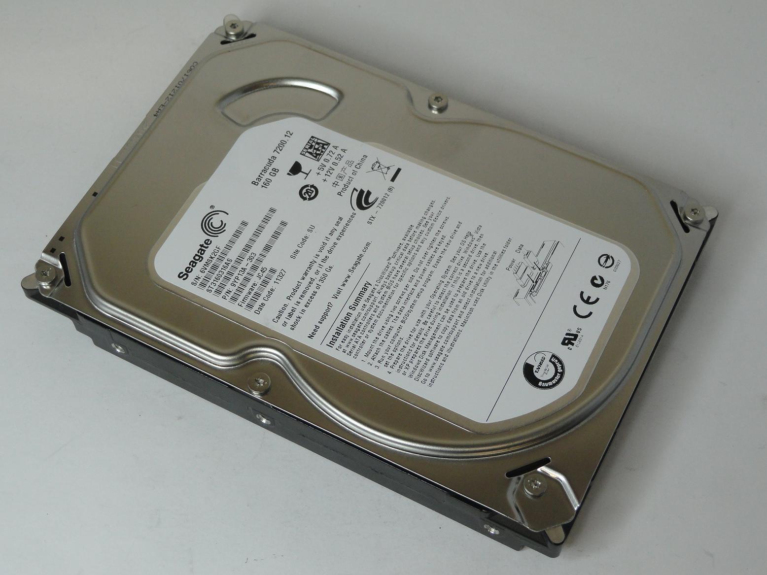 9YP13A-303 - Seagate 160GB SATA 7200rpm 3.5in Barracuda 7200.12 HDD - Refurbished
