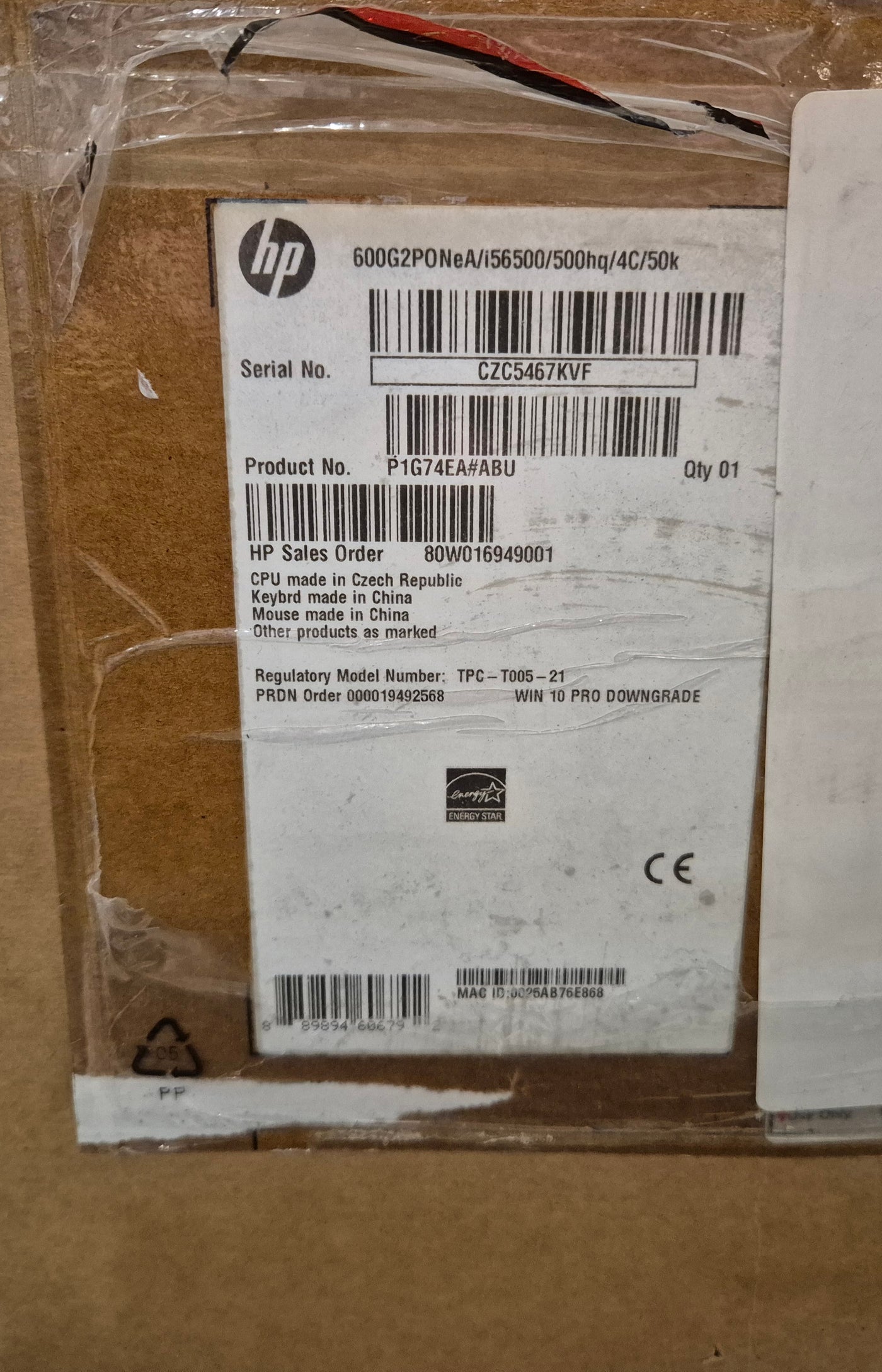 HP ProOne 600 G2 AIO Non-Touch 500GB HDD 4GB RAM DVD i5-6500 3.2GHz Win7Pro boxed with accessories ( P1G74EA#ABU ) USED Grade A 