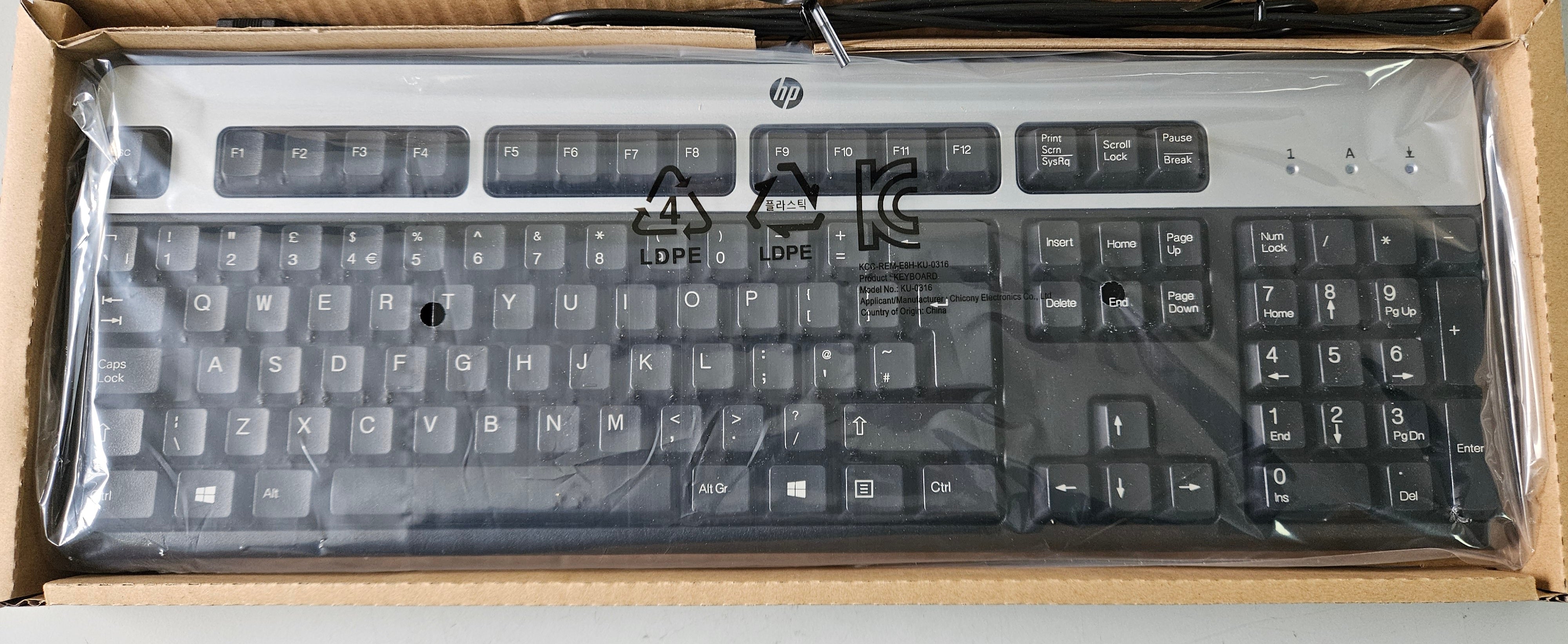 HP USB UK Layout Wired Keyboard Black/Silver ( KU-0316 434821-037 ) NEW