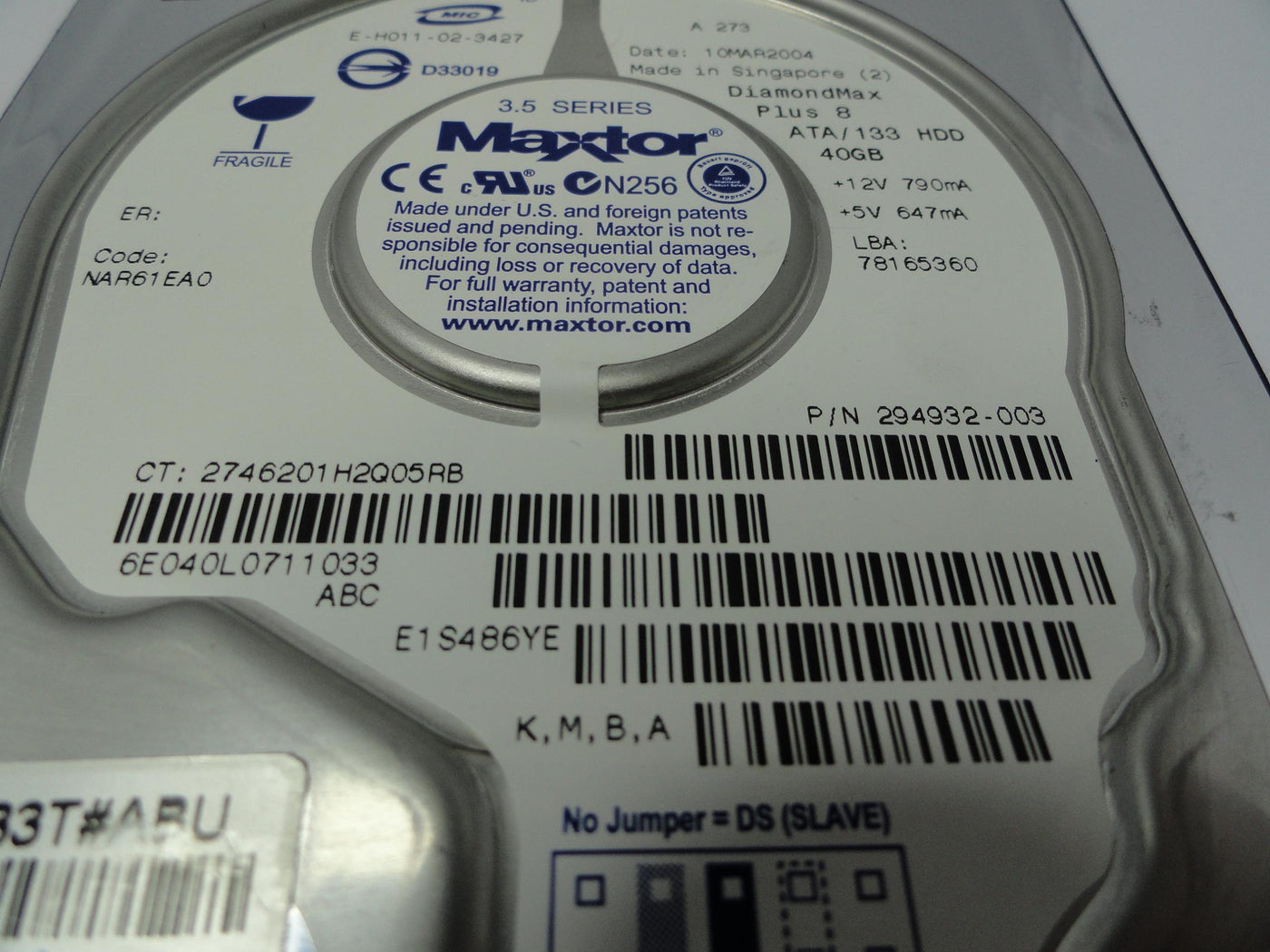 6E040L0 - Maxtor Compaq 40Gb IDE 7200rpm 3.5in HDD - USED