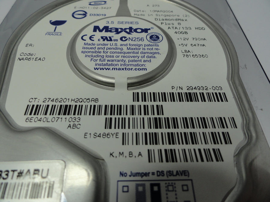 6E040L0 - Maxtor Compaq 40Gb IDE 7200rpm 3.5in HDD - USED
